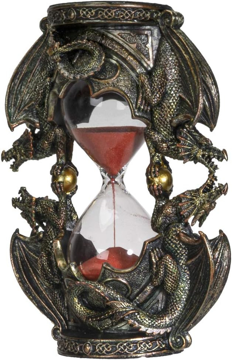 Gothic Fantasy Double Twin Dragons Sandtimer Red Sand Hourglass Sculptural Decor