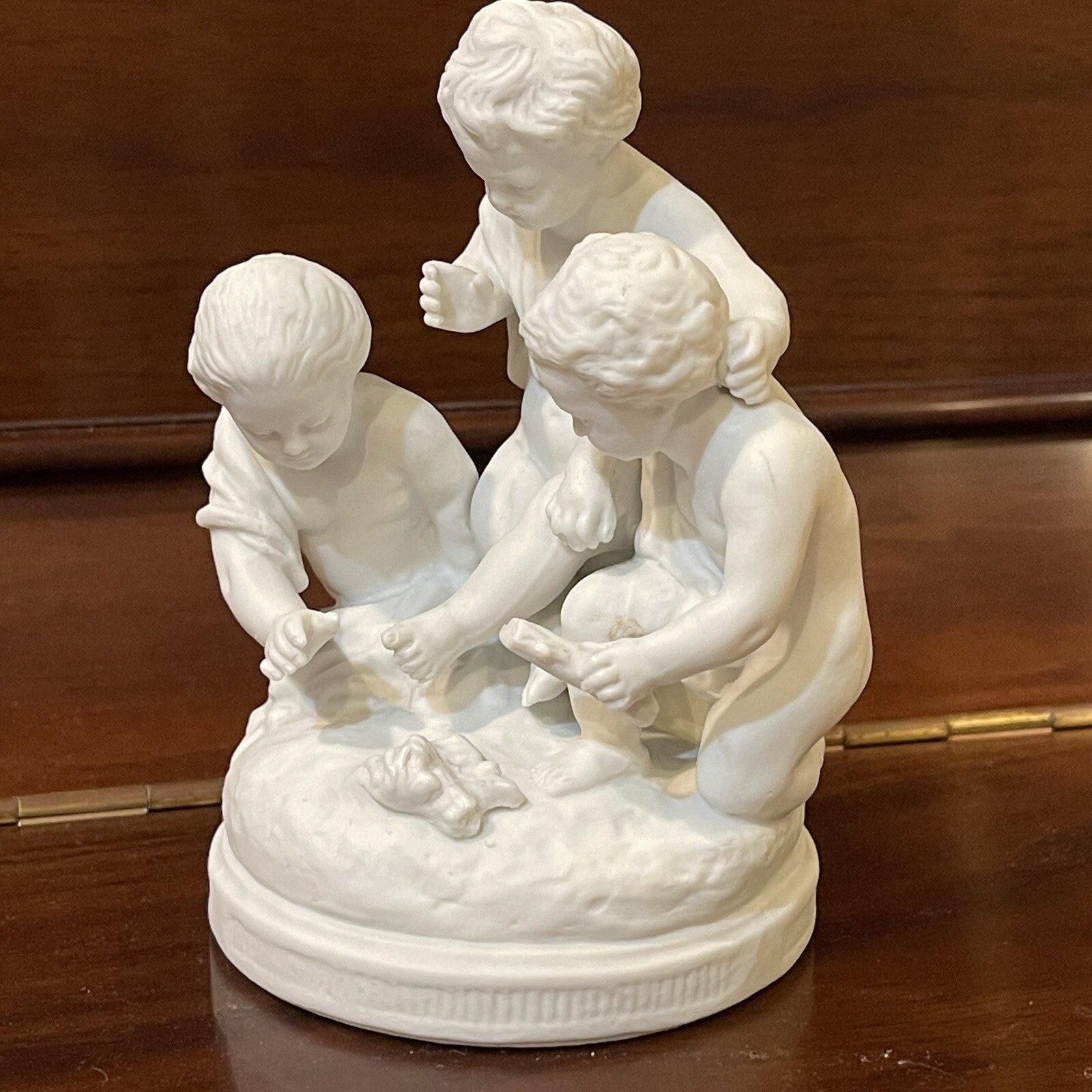 SEVRES Antique Original Signed Porcelain Bisque Figurine children putti stick