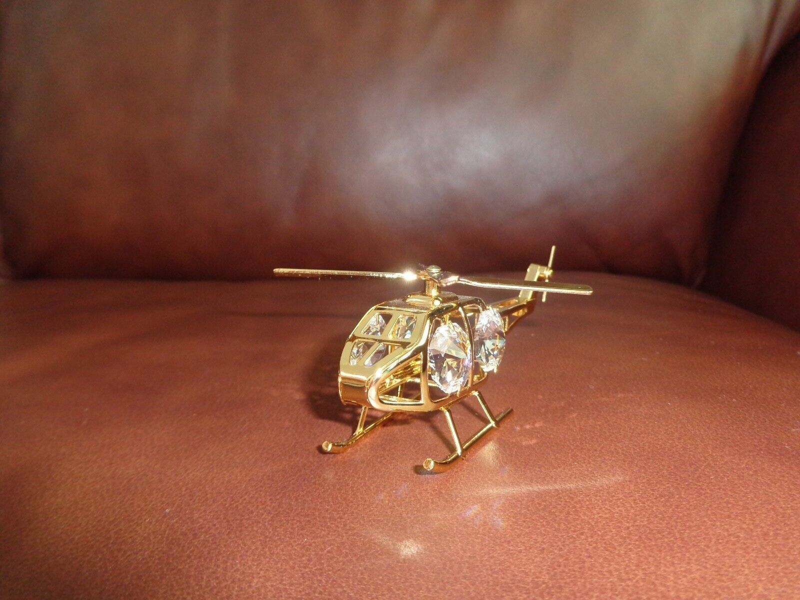 HELICOPTER ~24K GOLD PLATED FIGURINE ADORNED USING SWAROVSKI CRYSTAL ELEMENTS