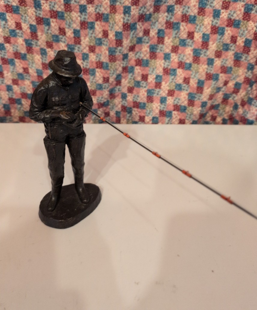 Fisherman Figurine Black Metal Fishing Rod People Fishing Theme Adult Decor