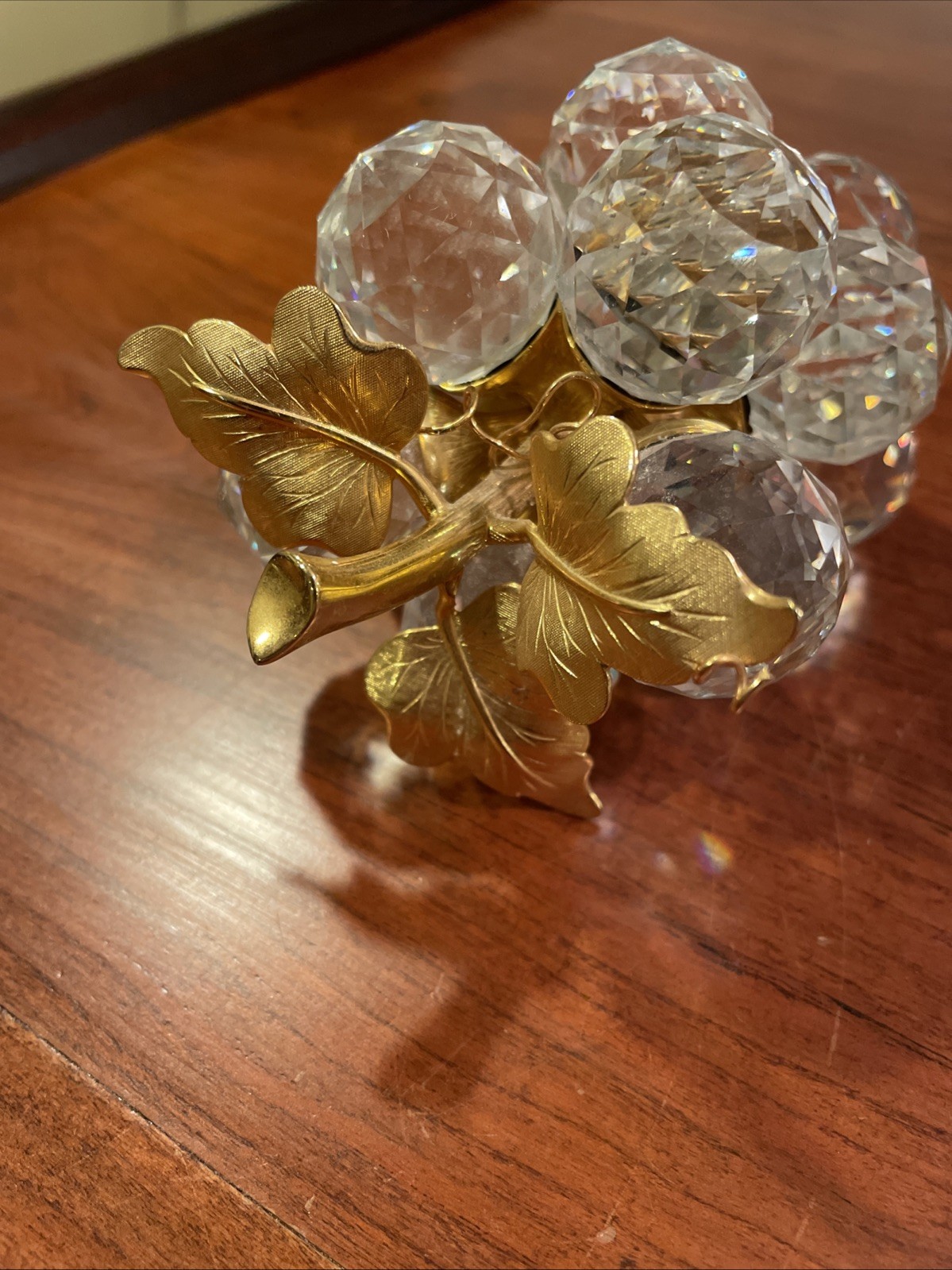 Swarovski Crystal Grape Cluster w/Gold Leaves Sparkling Fruit Beautiful!!