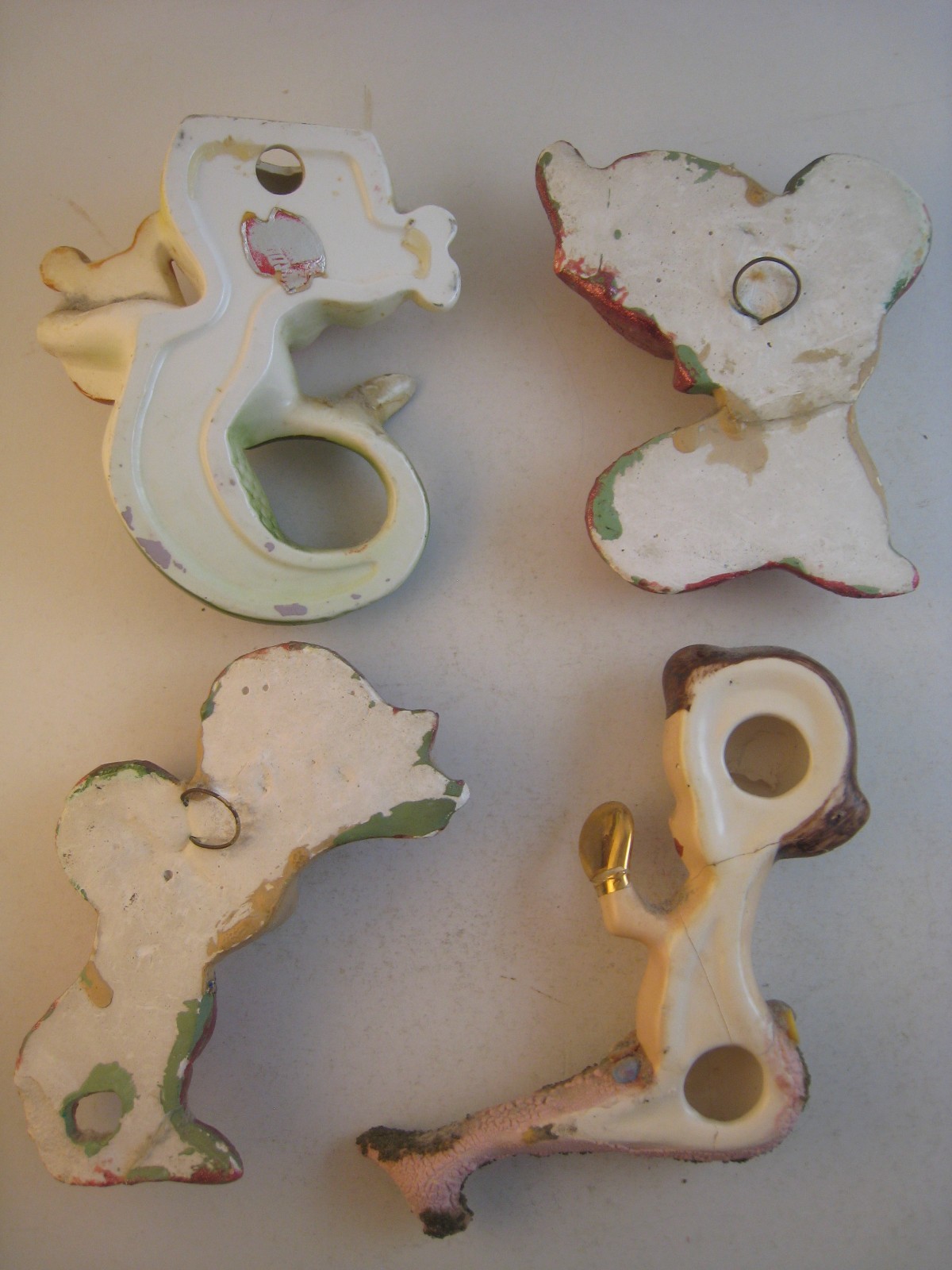 Vintage Hand Painted Glazed Ceramic Mermaids. Bathroom Decor. LOT OF 4