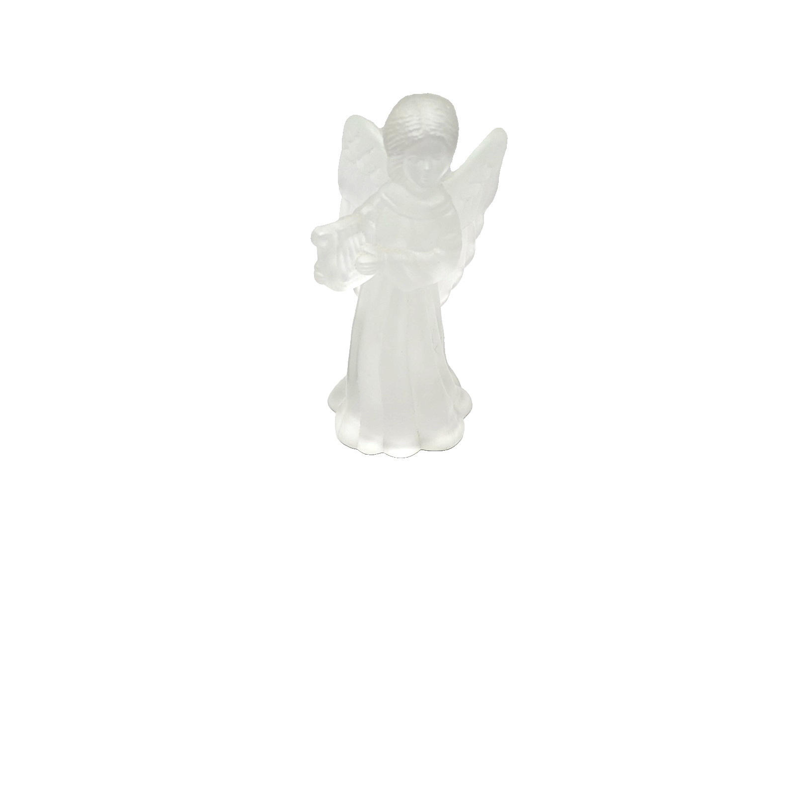 Vtg Clear Frosted Angel Figurine Holding Harp Electrical Cord Opening 6 1/2 inH