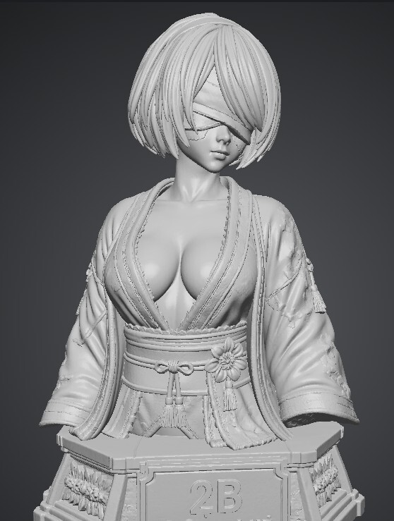 Neir 2B Busty Kimono Sculpture – Anime Lover Gift – Gamer Statue – Manga Fan Art