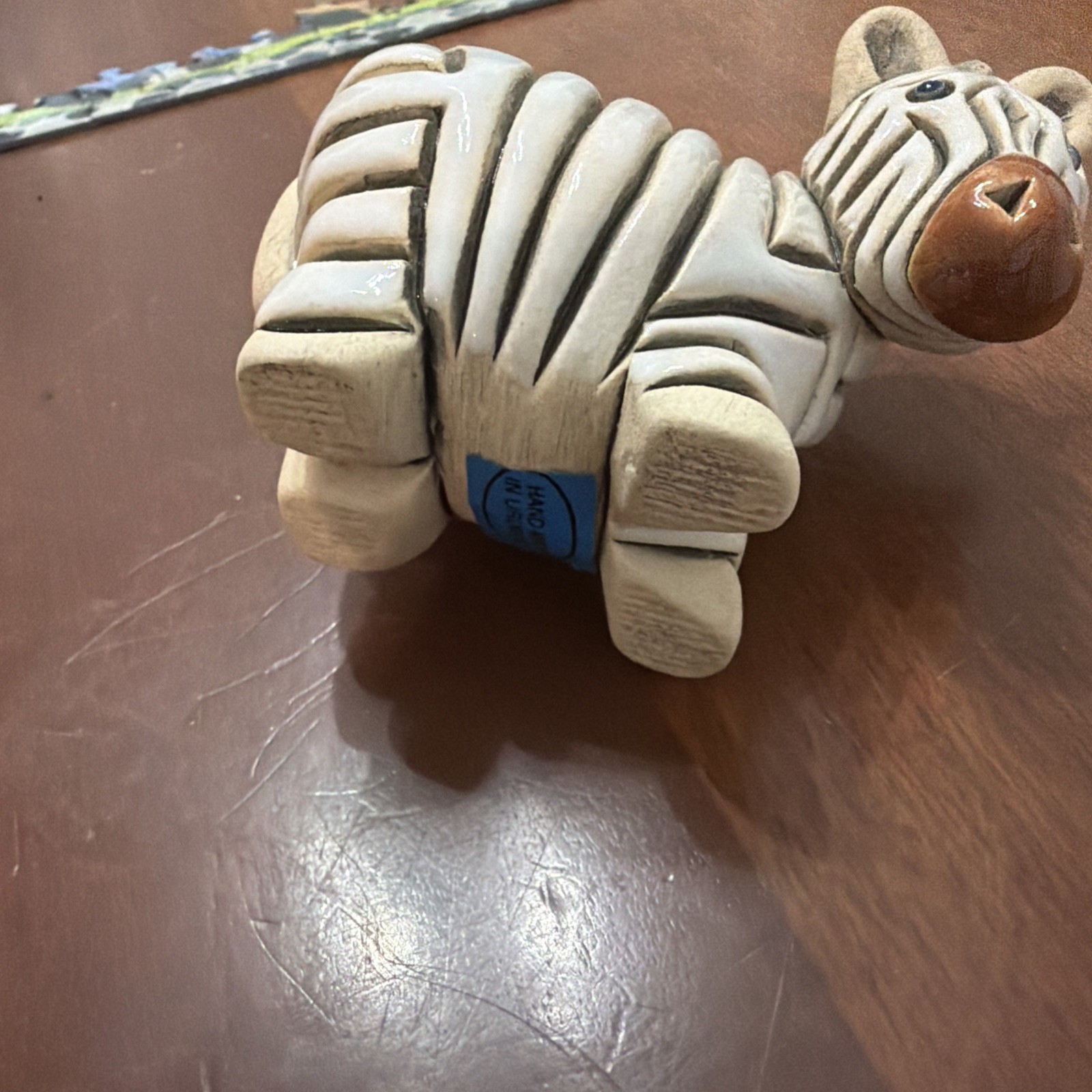 Vtg Artesania Rinconada Zebra Figurine Signed Uruguay Glazed Earthenware Pottery