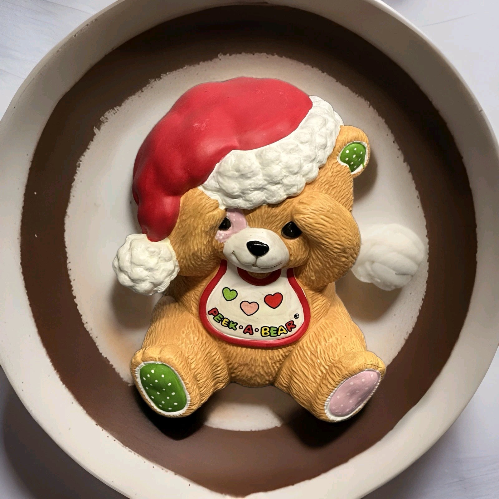 Vtg 1984 Enesco PEEK A BEAR Figurine Coin Bank 6” H Retro Decor Christmas Santa
