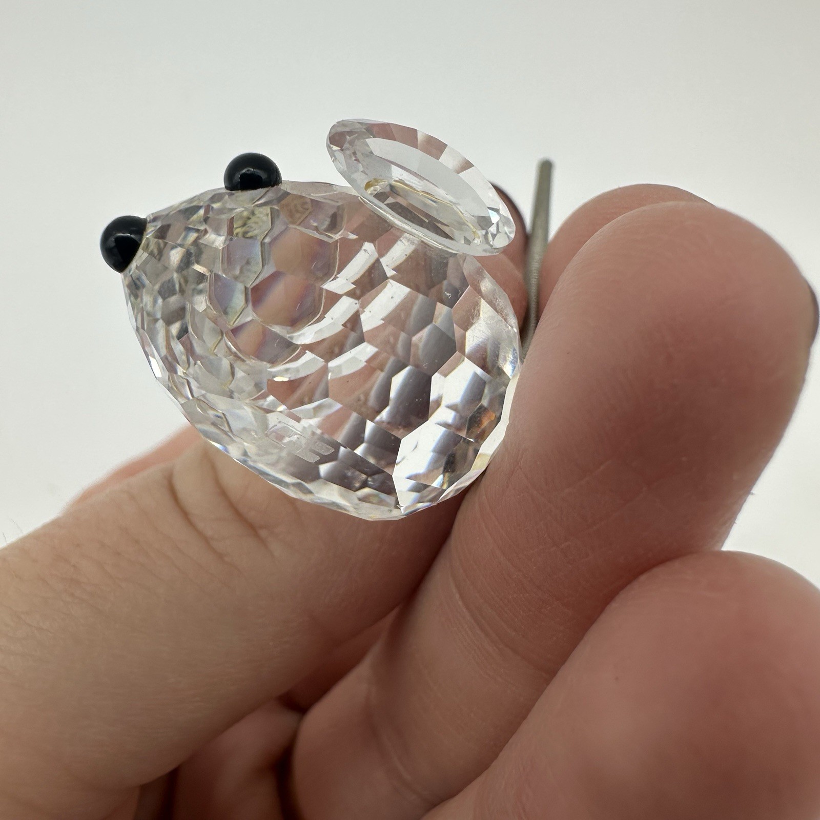 SWAROVSKI CRYSTAL SMALL MOUSE WITH SPRING TAIL BLACK EYES & NOSE SIZE – 1-2”
