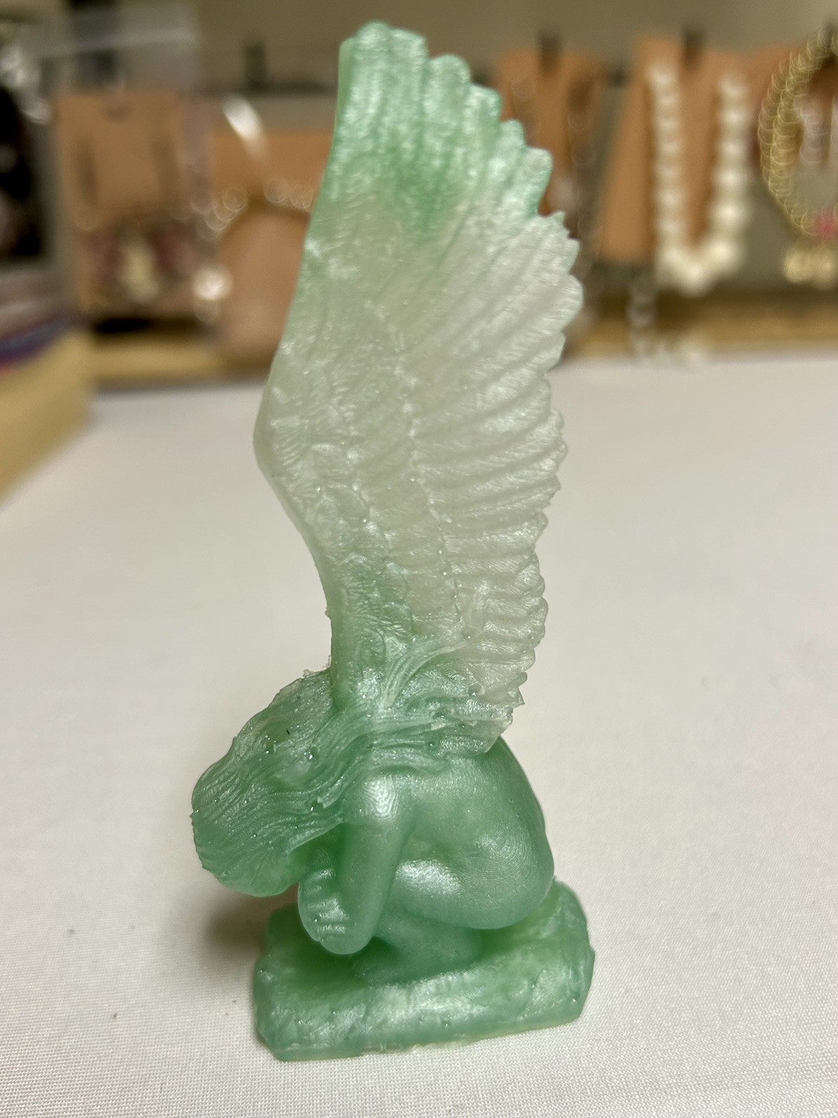 Resin Healing Angel Green And White Figurine Small