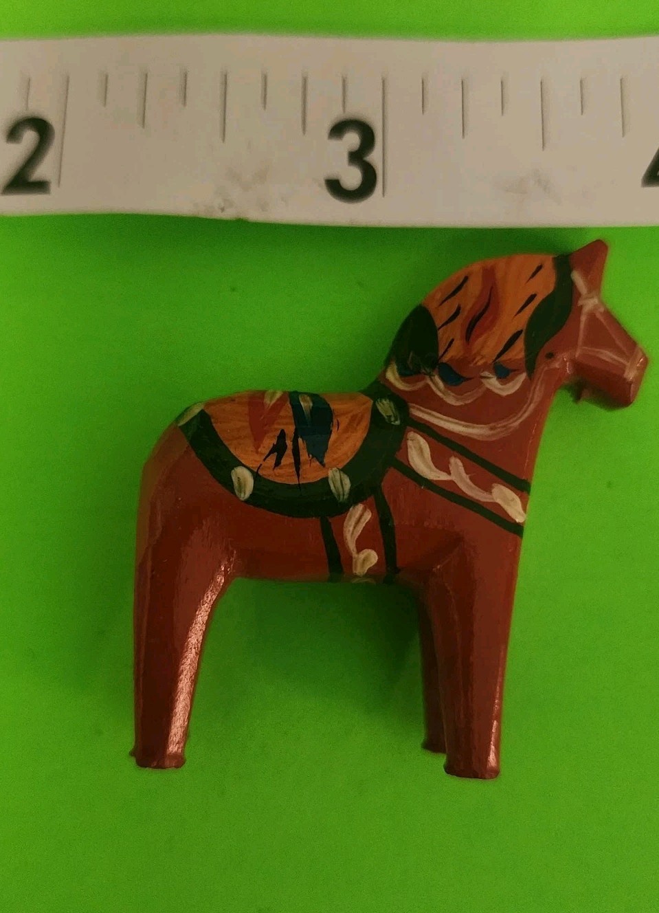Hand Painted Wooden Tiger Figurine Small 2 in Brown Orange Green Painted Finish