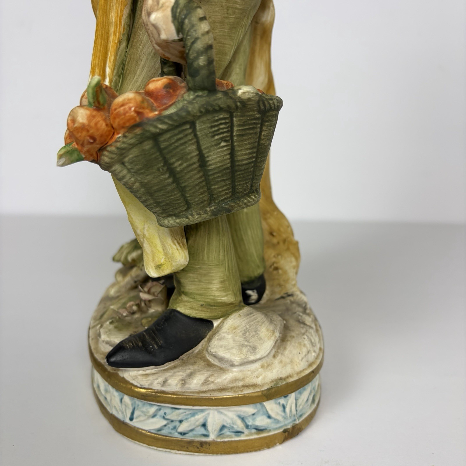 Norleans Old Man with Pipe Figurine Basket of Apples Porcelain 14” Hand Painted