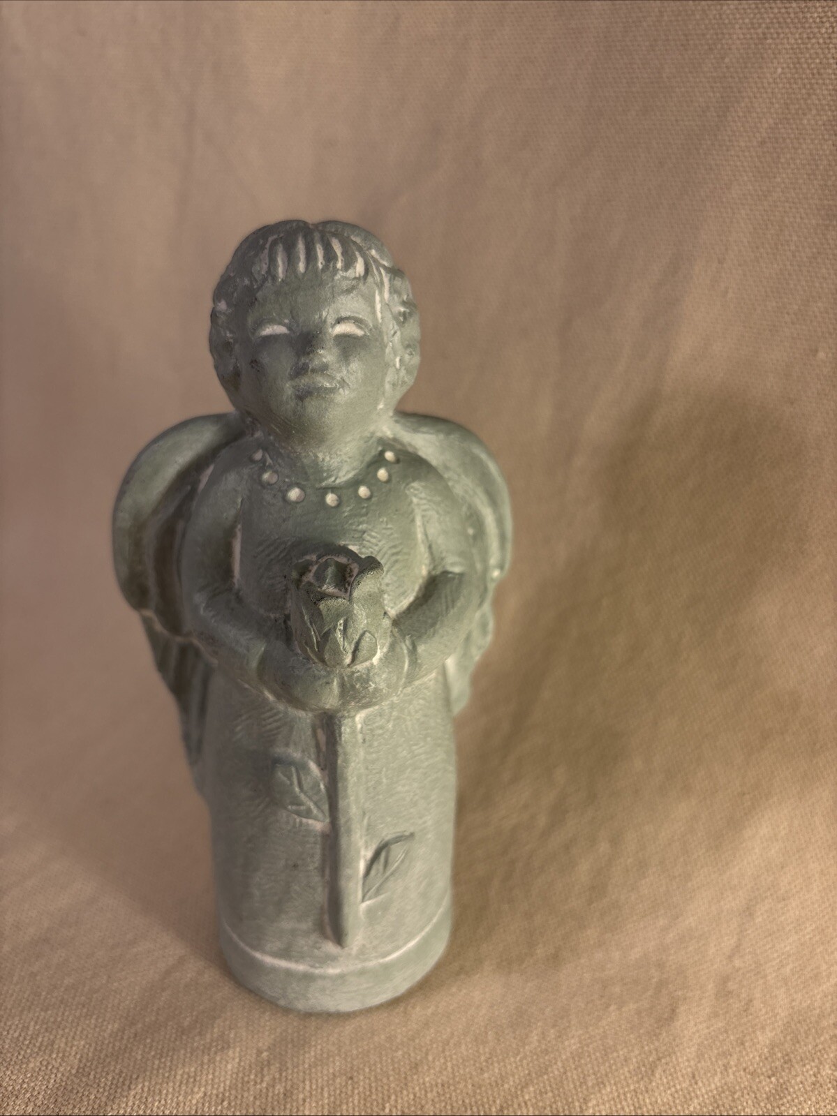 Isabel Bloom Angel with Rose Cement Statue Signed 2011 5 1/2 inches Tall