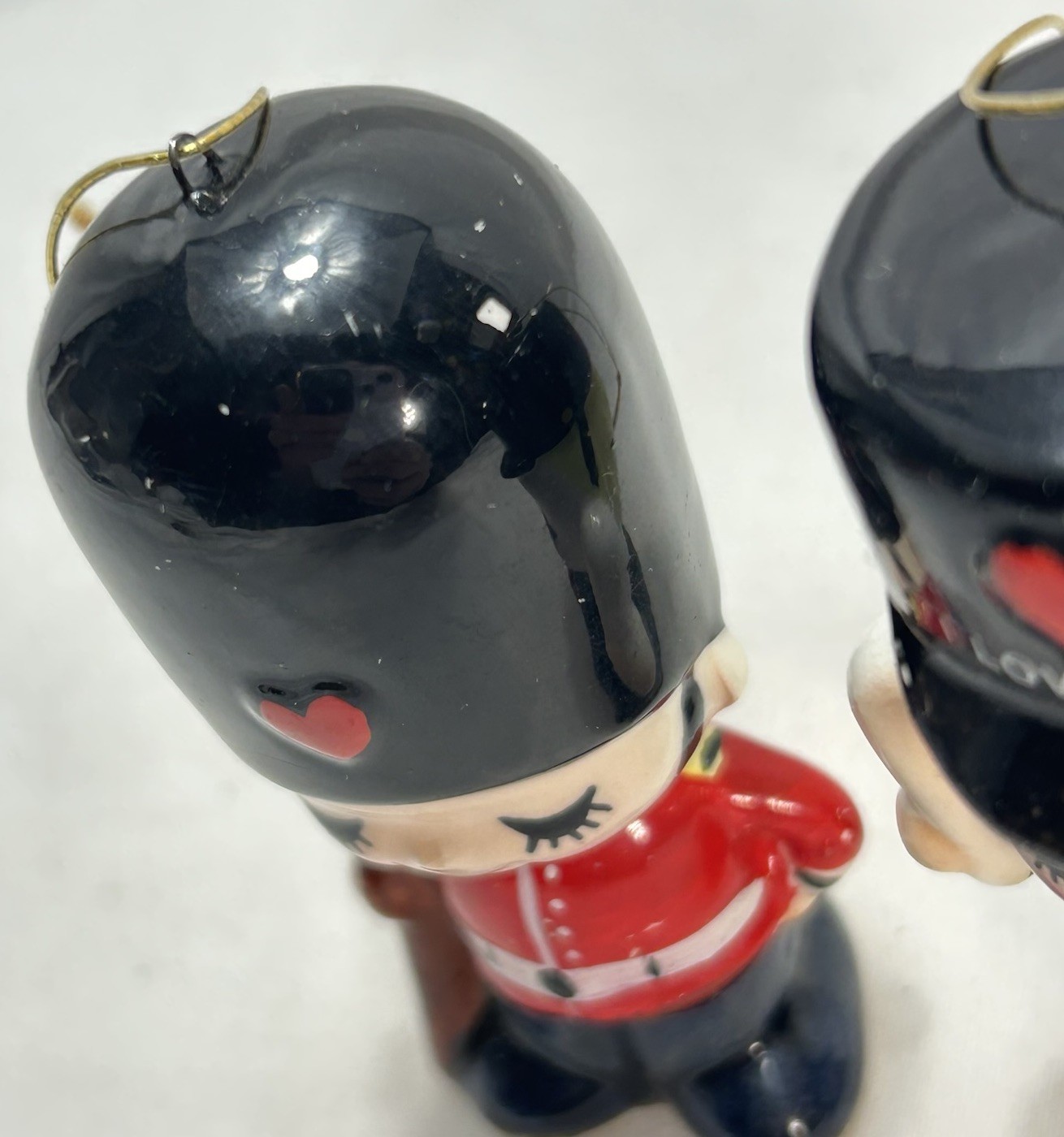 Vintage Paris Guard Soldier Figurine Ornaments Set of Two Black Hat Red Coat