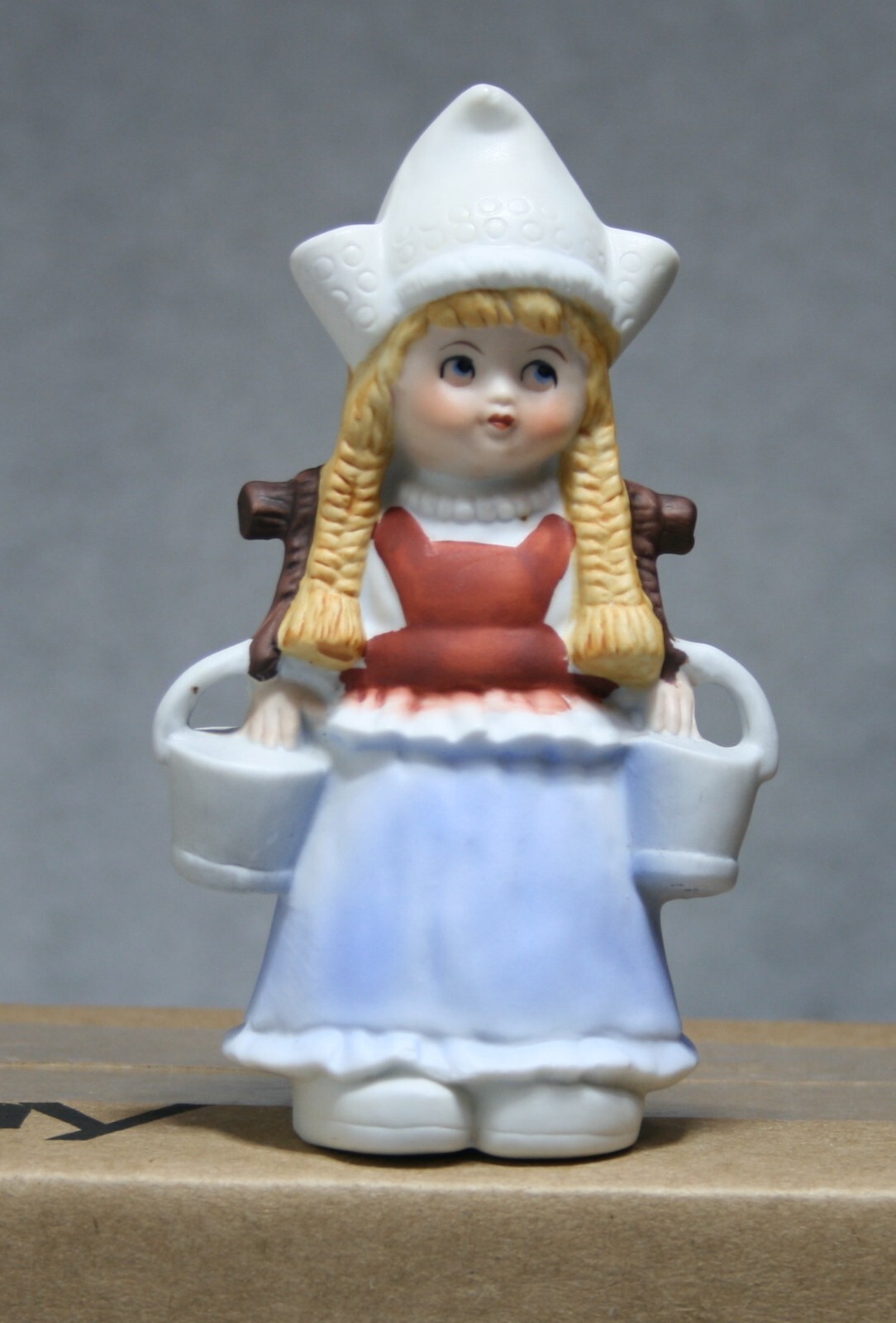 Vintage Girl with Water Buckets Figurine Bisque Porcelain Korea
