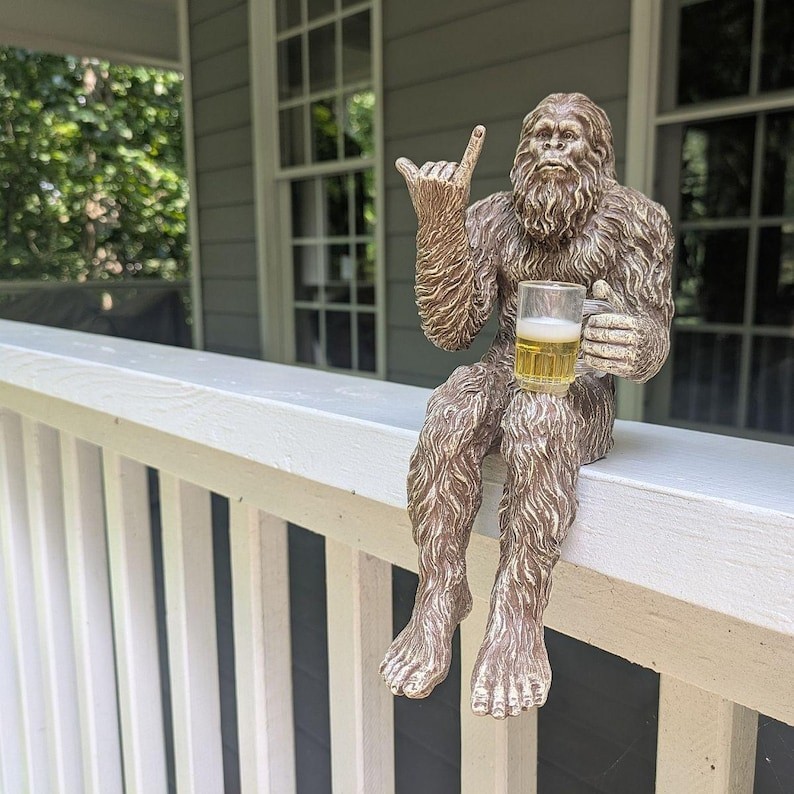 Party Bigfoot Sasquatch Yeti Statue Drinking Beer Indoor/Outdoor for Patio, Deck