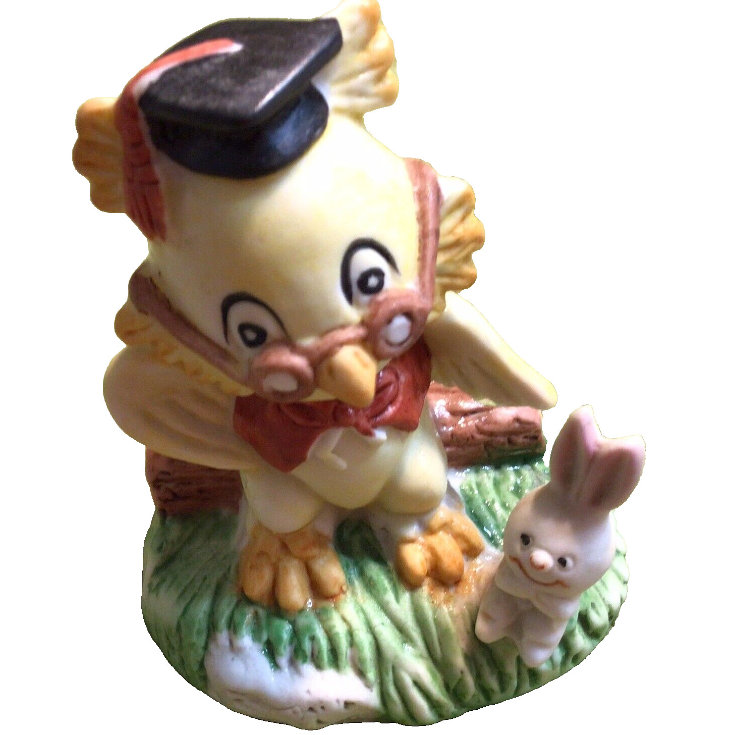 Vintage WISE OLD Owl Figurine with rabbit UCGC Midcentury Modern