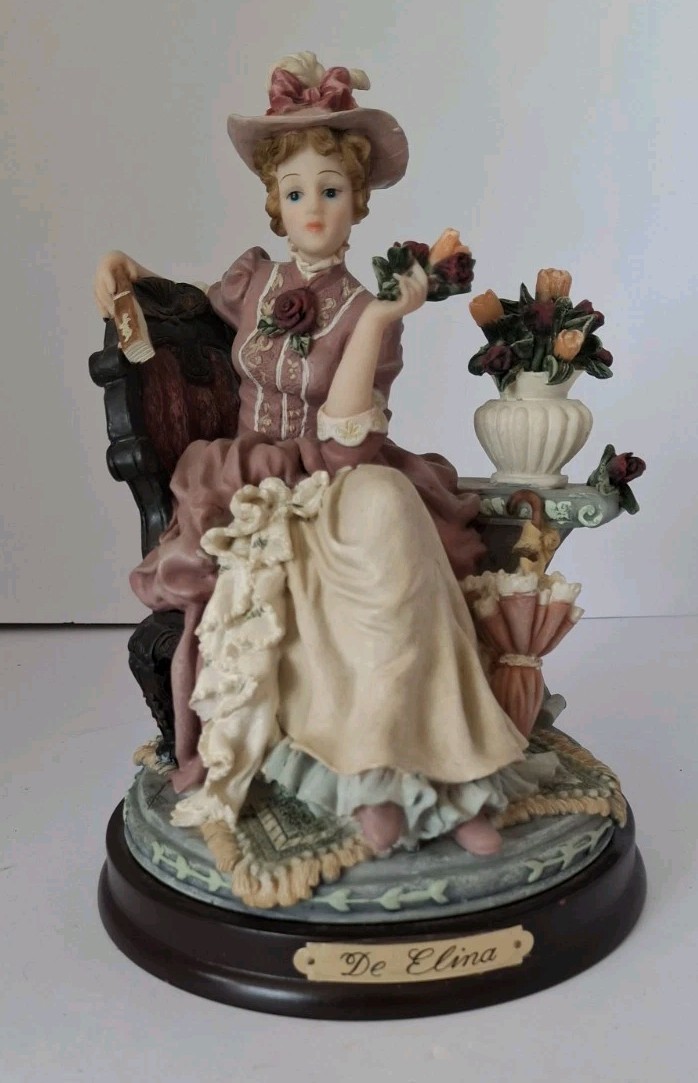 Vtg Turtle King Corp De Elina Victorian Lady Resin Figurine Sitting in Chair 10”