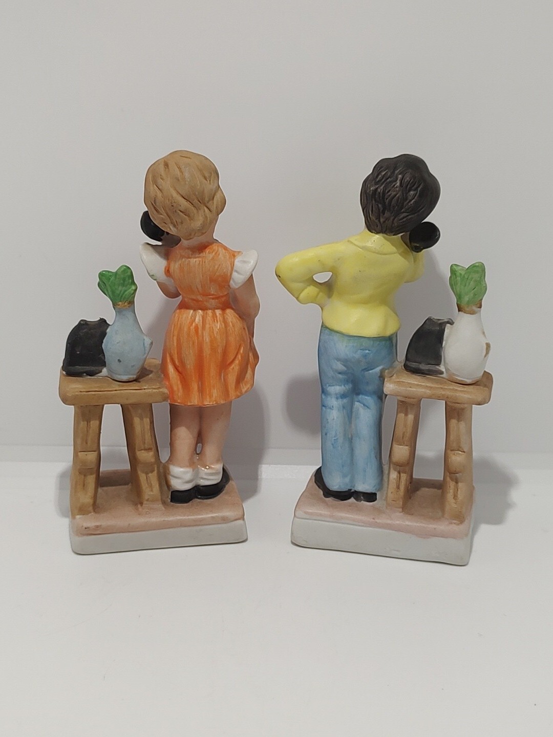 2-Vintage Ceramic Teens On Phone Figurines Taiwan