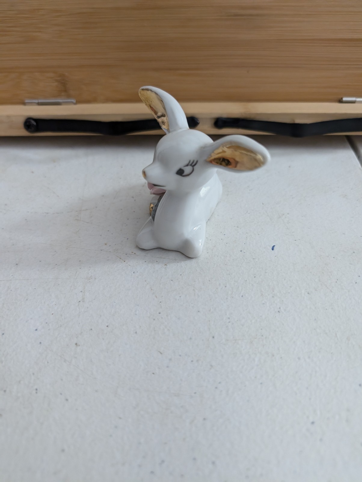 Vintage 1960s Porcelain White And Gold Deer Fawn