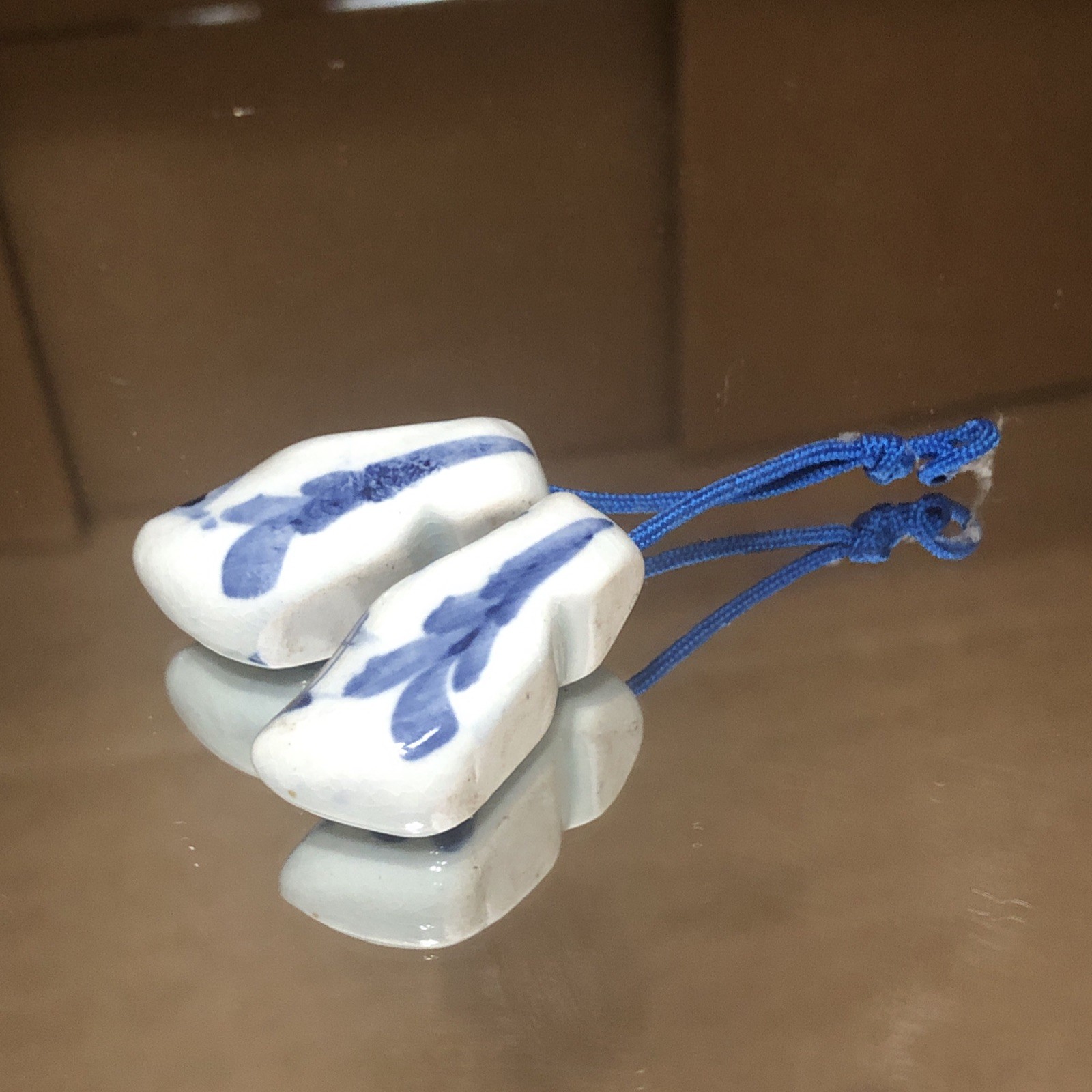 Vintage Mini 1-3/8” Long Ceramic Dutch Clogs Delft Blue White Windmill