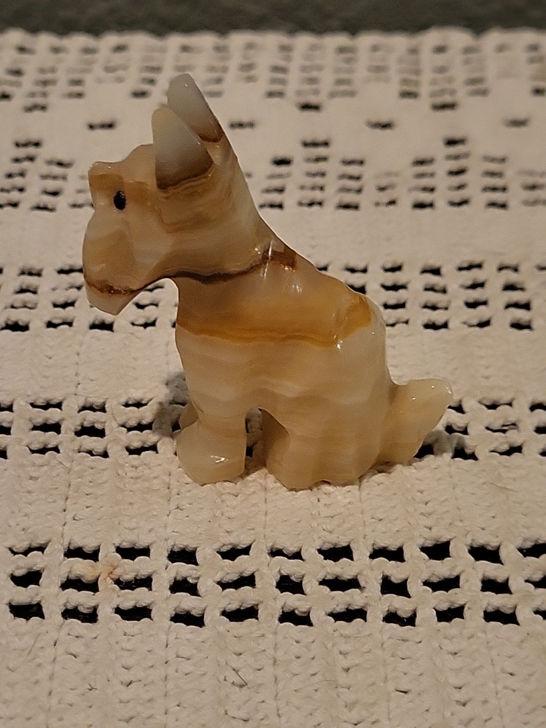 Onyx Stone Schnauzer Dog Hand Carved Figure Statue Marble Rock Collectible Dog