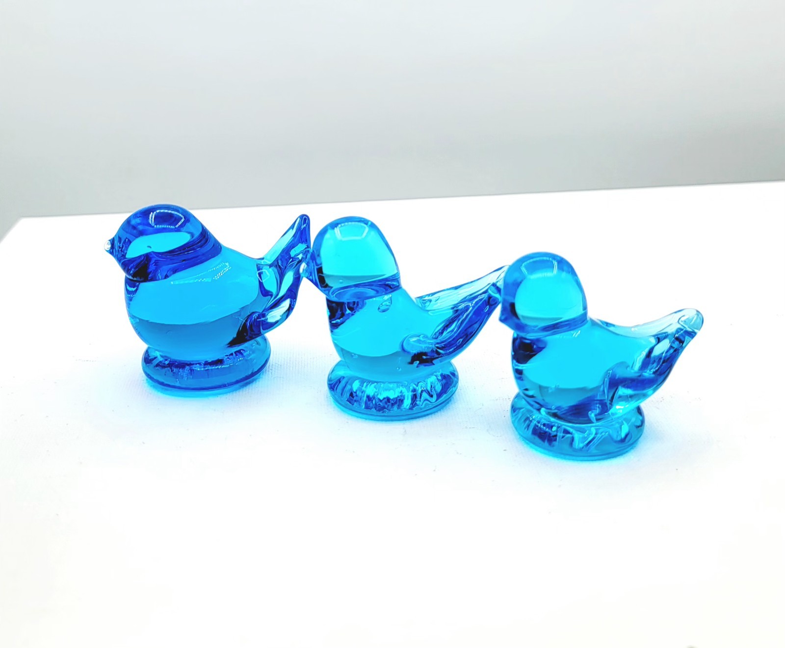 3 Bluebirds of Happiness Vintage Blue Art Glass Figurine Lot Signed