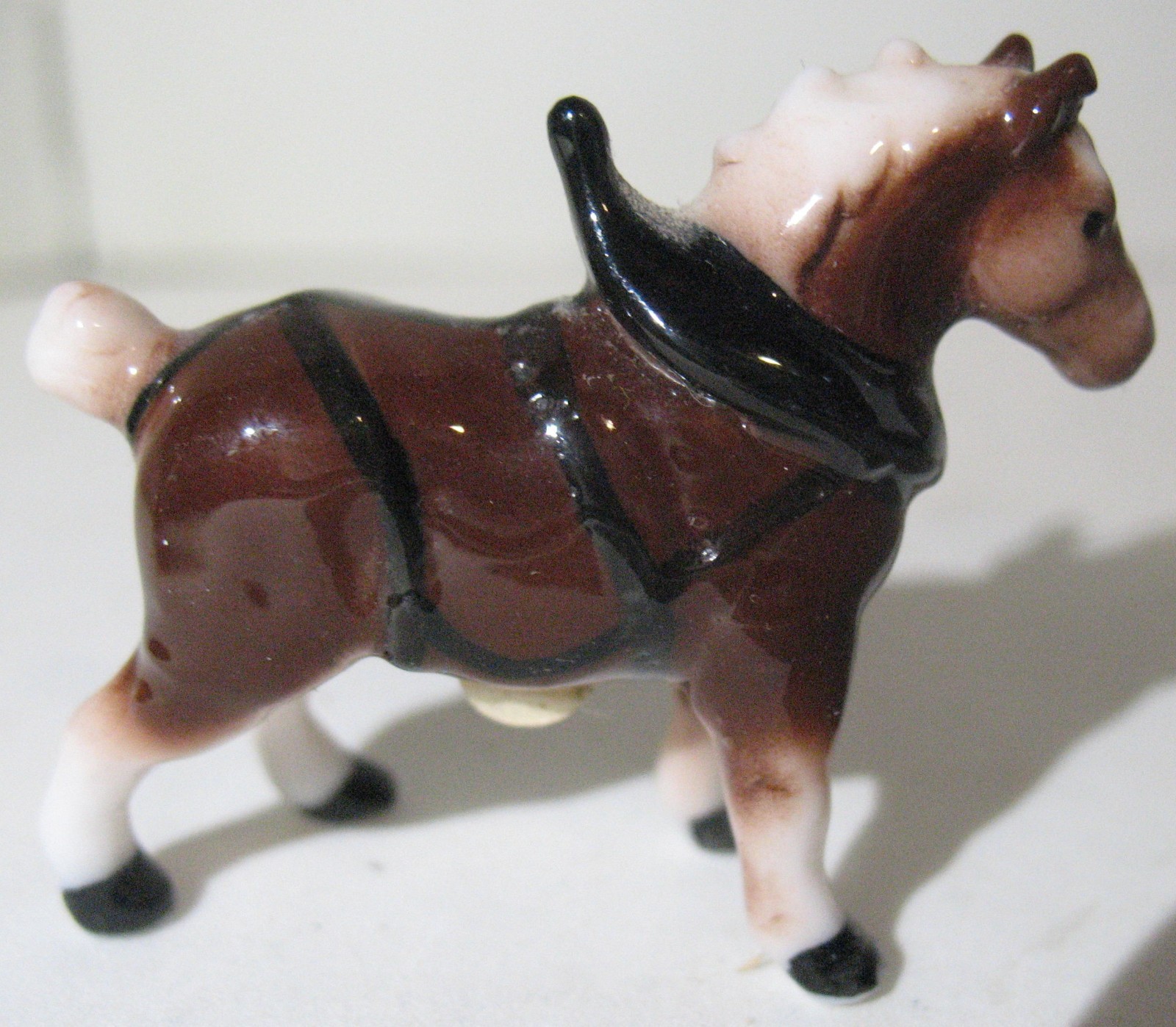 Vtg Bug House Miniature Bone China Clydesdale Draft Horse in Harness