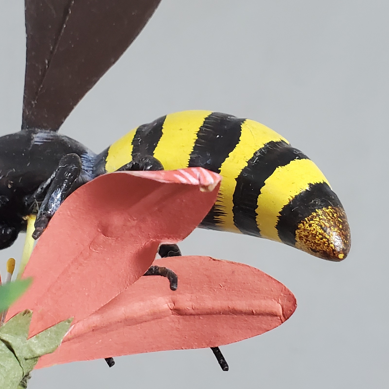 Vintage Nature Crafts Wood Paper Wasp on Flower & Branch Hand Carved & Painted