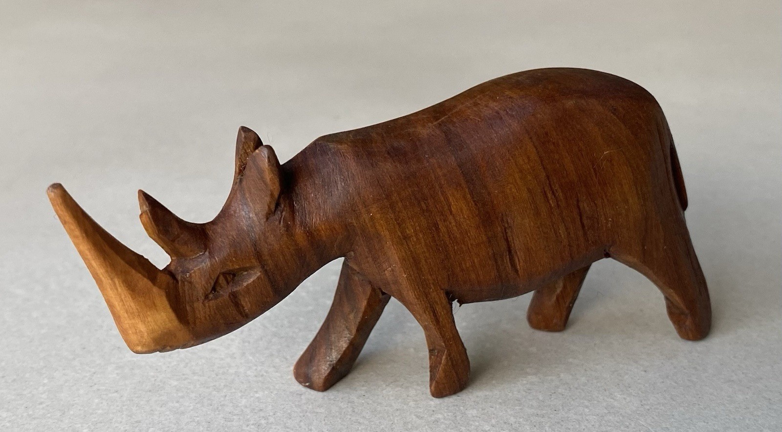 Carved Solid Timber Vintage Wildlife Figurines Hippo 15cm & Rhino 9cm