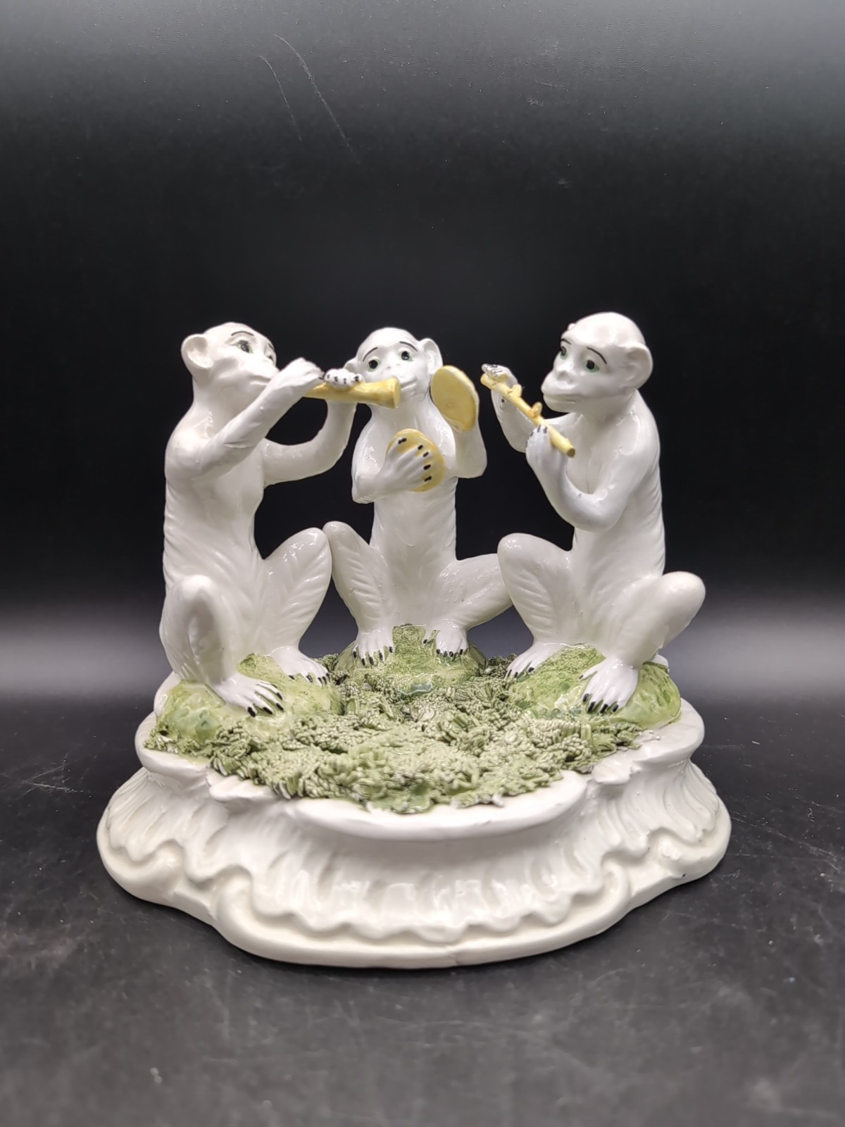 VTG Italian Majolica Ceramic Figurine 3 Monkeys Playing Instruments Signed GL