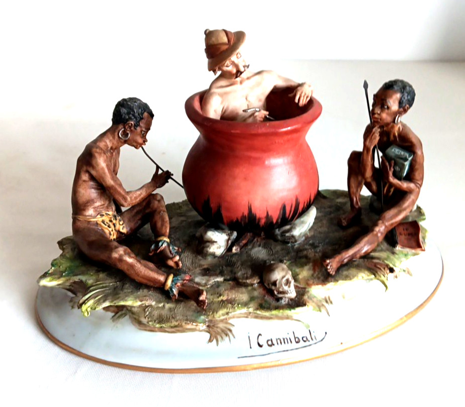 Rare Vintage Capodimonte Porcelain “I, Cannibali” African 1950s/60s Detailed
