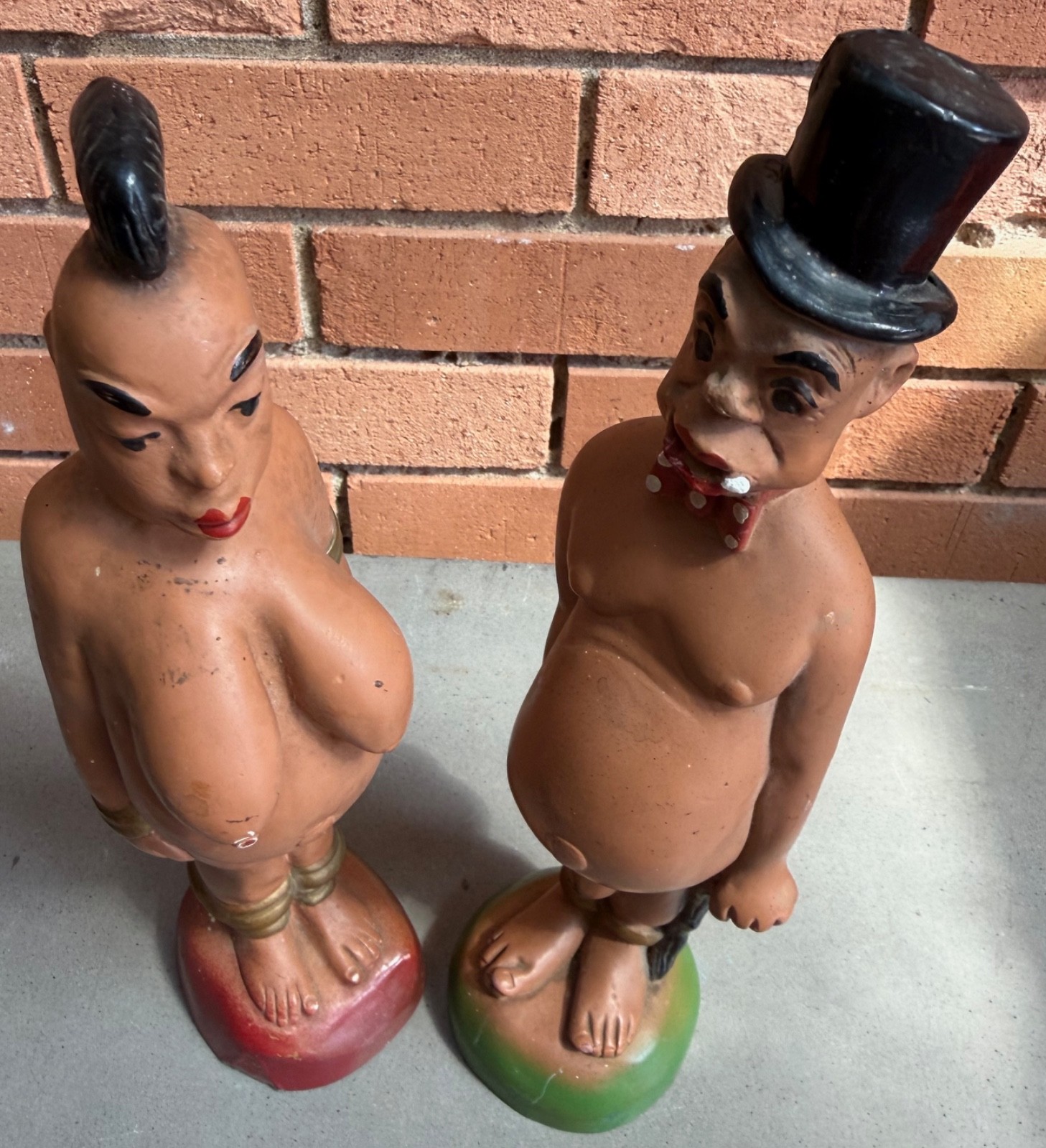 Vintage Carnival Prize Chalkware Figures Male Female Plaster of Paris People