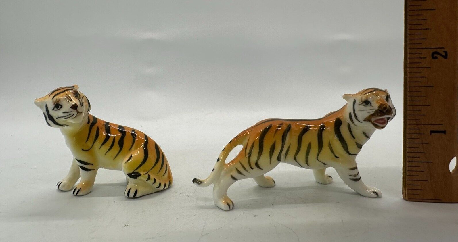 Vintage Miniature Bone China Figurines Wild Tigers Lot of 2 Retro Wild Animal