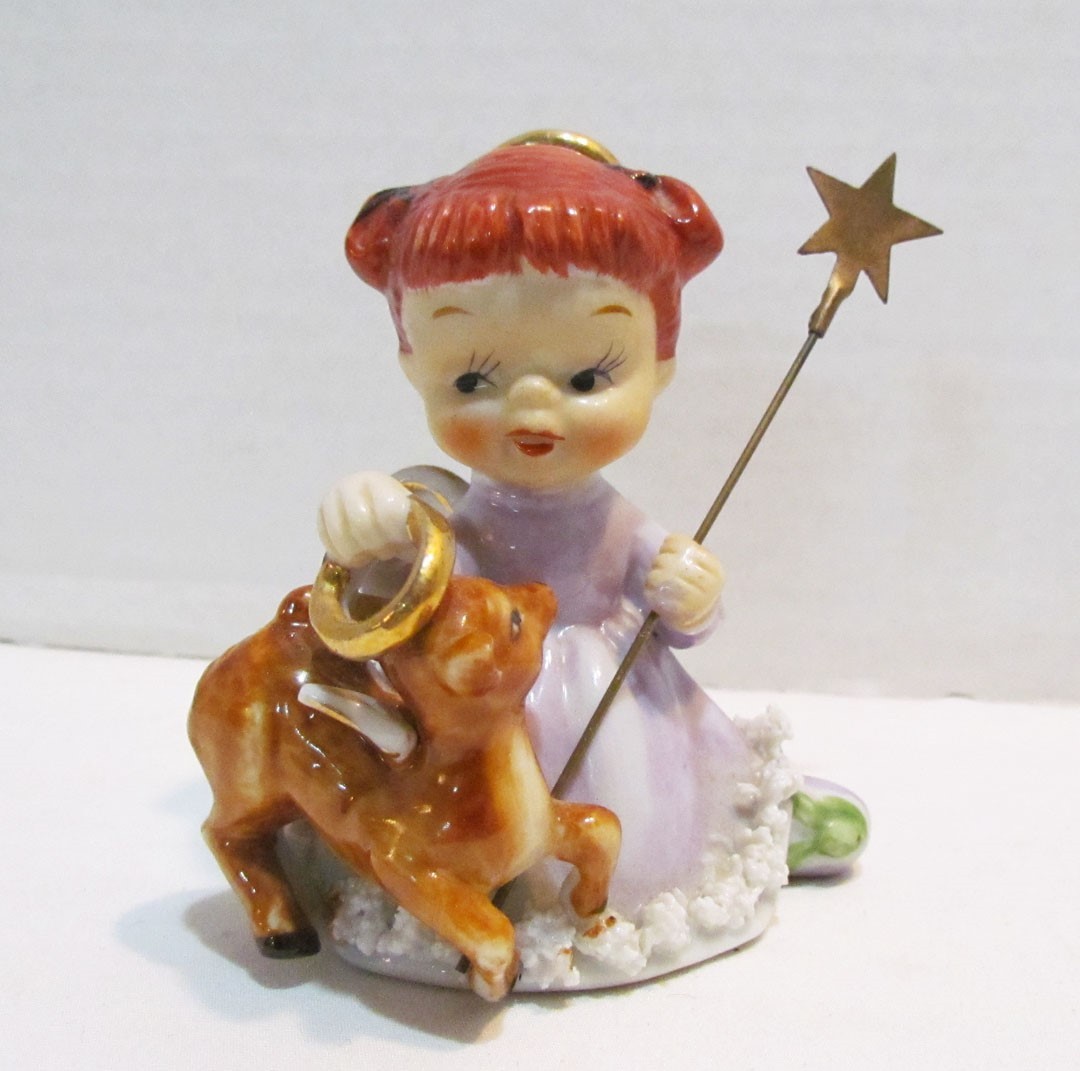 ARDALT VINTAGE CERAMIC CHRISTMAS ANGEL W/ FAWN DEER & WAND MADE IN JAPAN NICE!