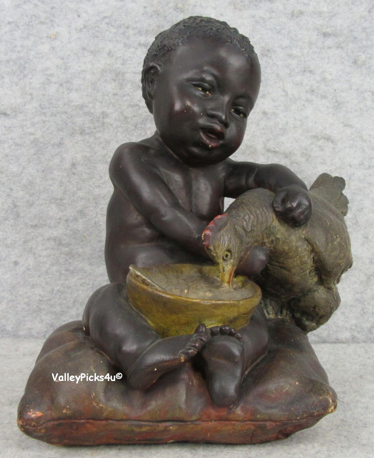 RARE Antique Victorian Child Feeding Chicken Chalk Ware Figurine BEAUTIFUL