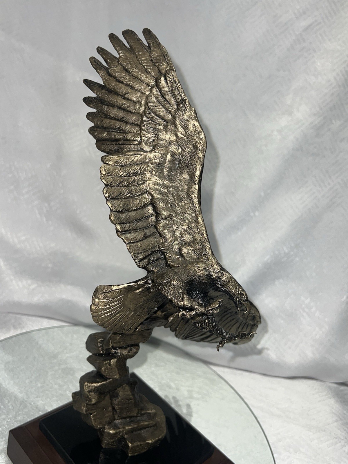 Vintage 1999 Wally Shoop Signed Bronze Eagle Sculpture Numbered 118 Wood Base