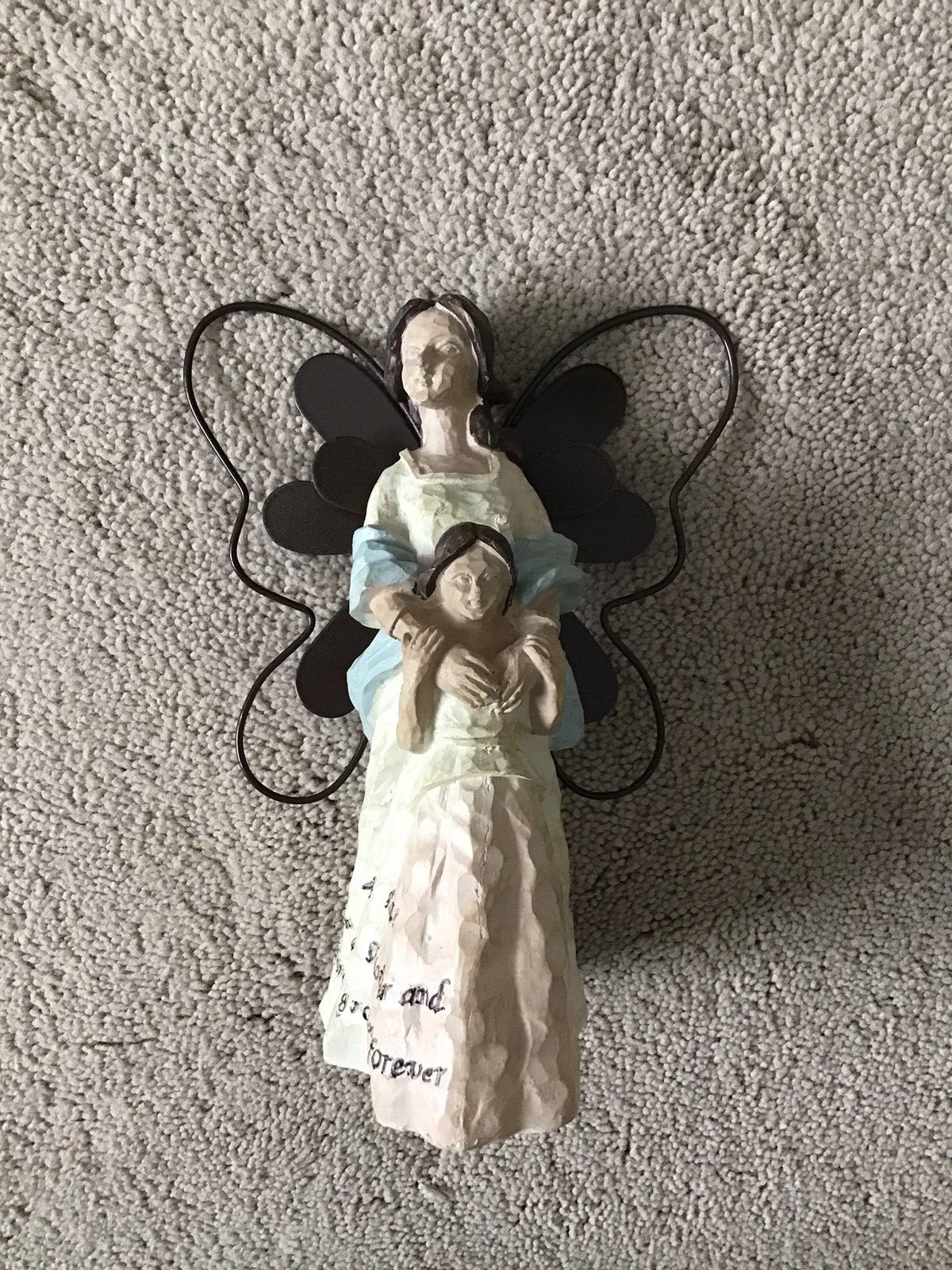 Mother and Daughter Plastic Resin 7 1/4″ Figurine with Metal Butterfly Wings