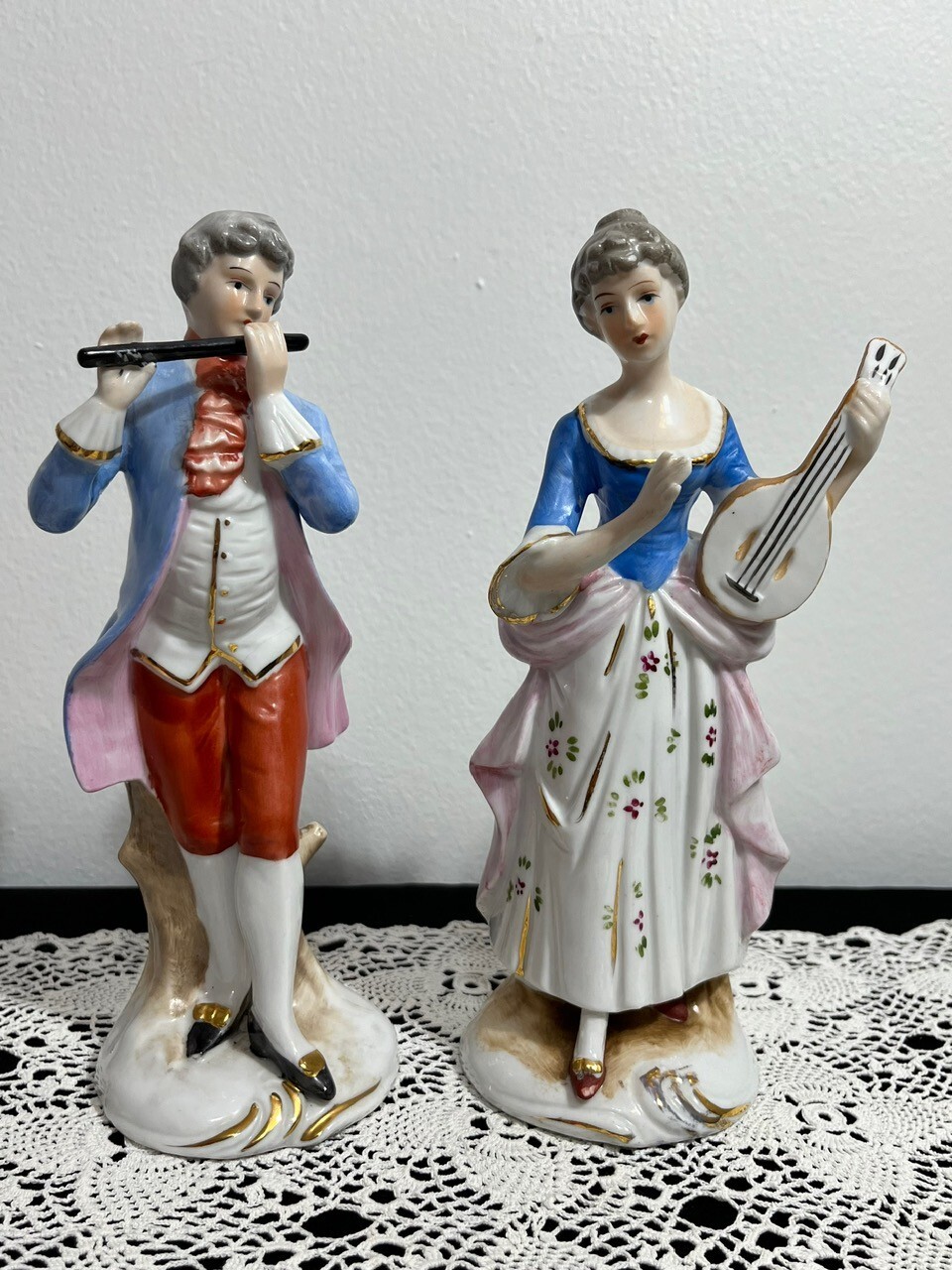 Vintage Korean Porcelain Figurines Set – Lady with Mandolin & Man with Flute – 7