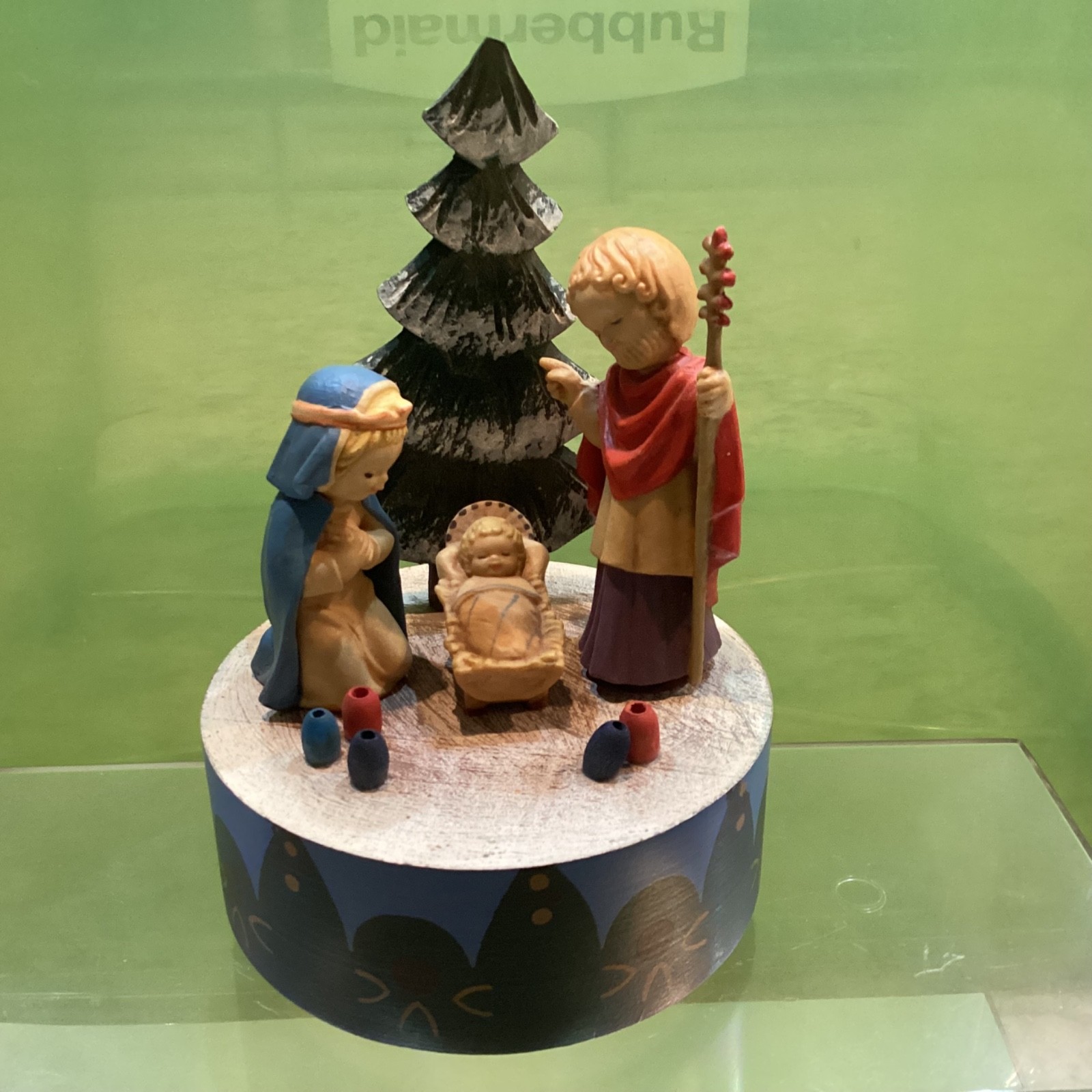 Vintage Anri Christmas Nativity 4 in. Rotating Music Box – Silent Night – NICE !