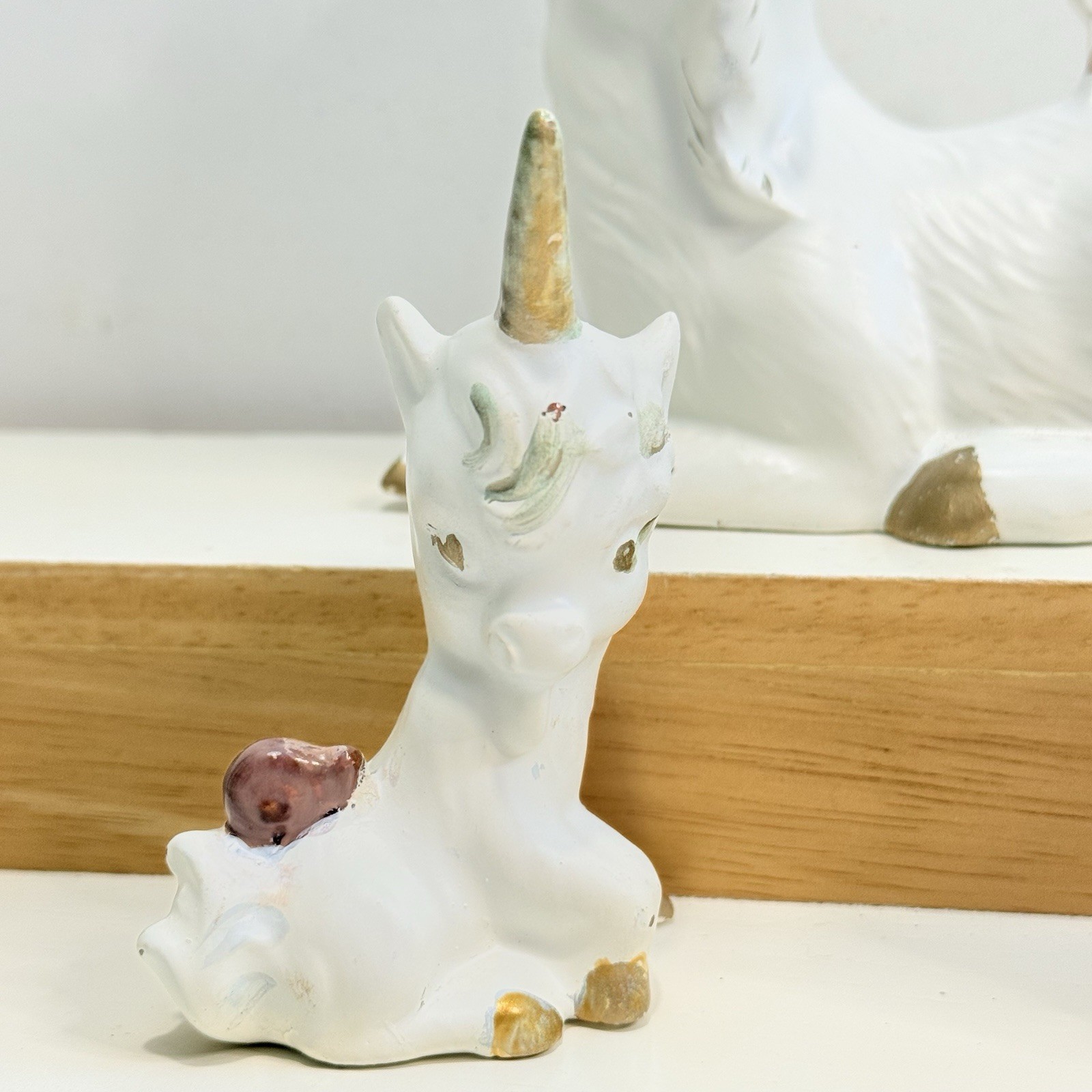 Vintage Hand Painted Unicorn Mama And Two Babies Set Of 3