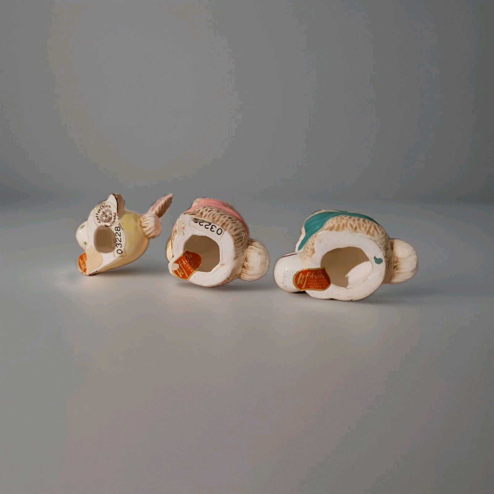 Lot of 3 Vintage Lefton Korean Easter Bunny Porcelain Figurines 3″