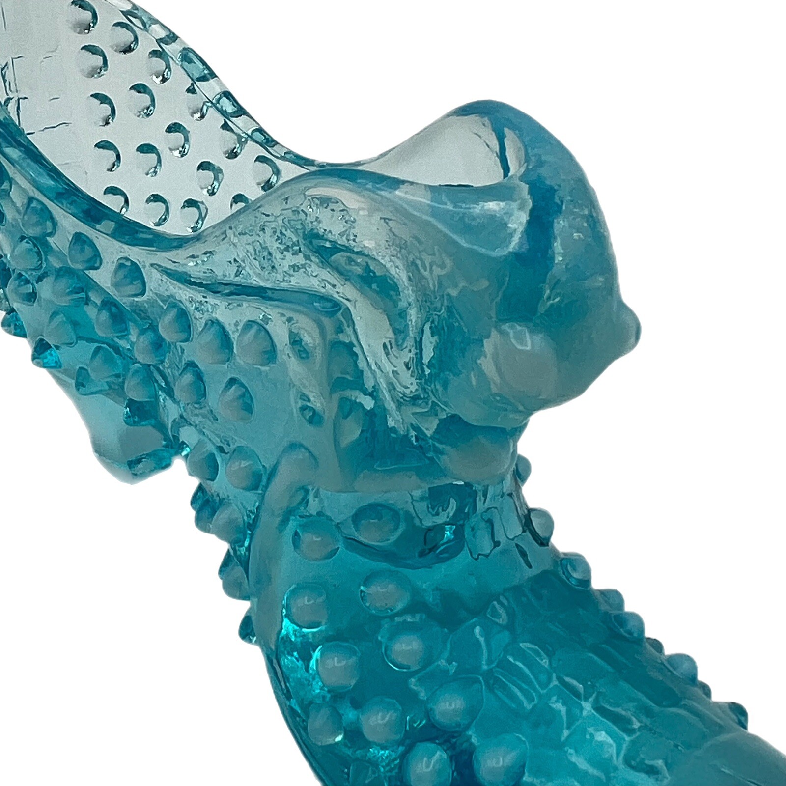 Vintage Aqua Blue Opalescent Hobnail Art Glass Cat Head Slipper Shoe Boot 5 1/2″