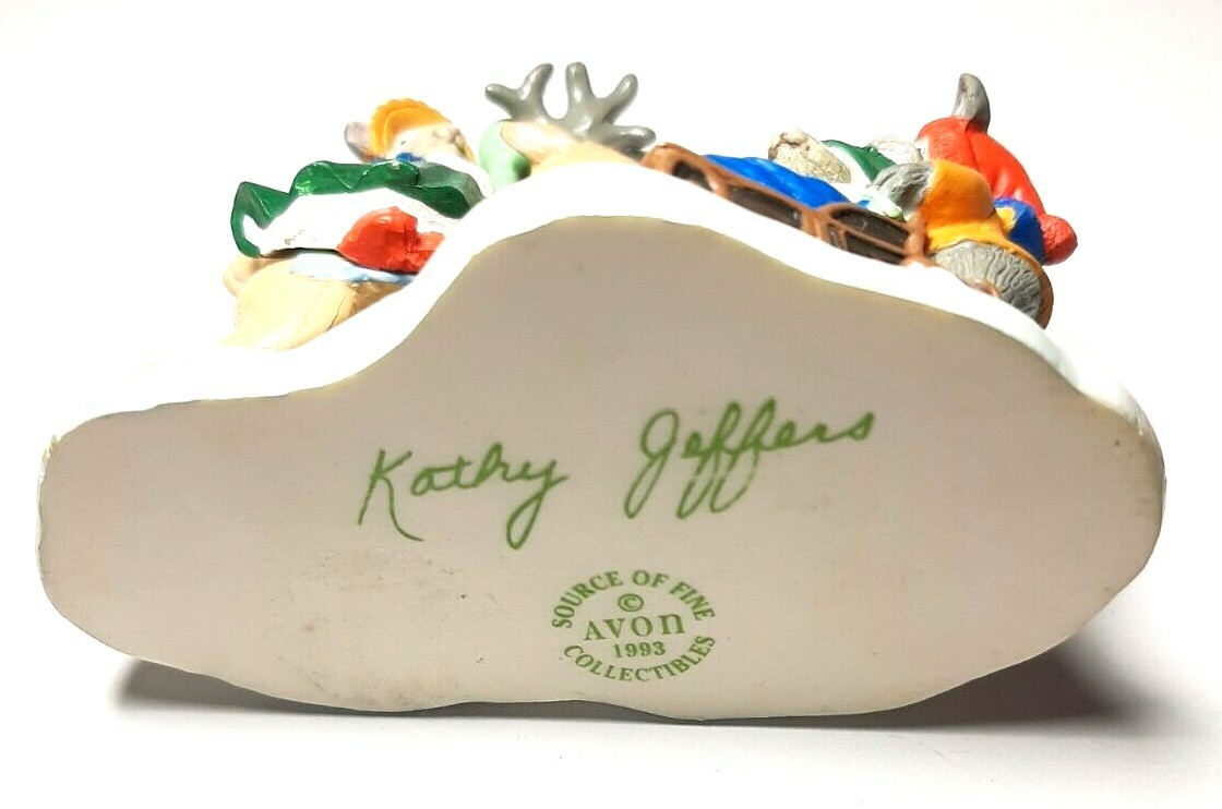 1993 Vintage Kathy Jeffers Avon Carousel Reindeer Mice Winter Christmas Ornament