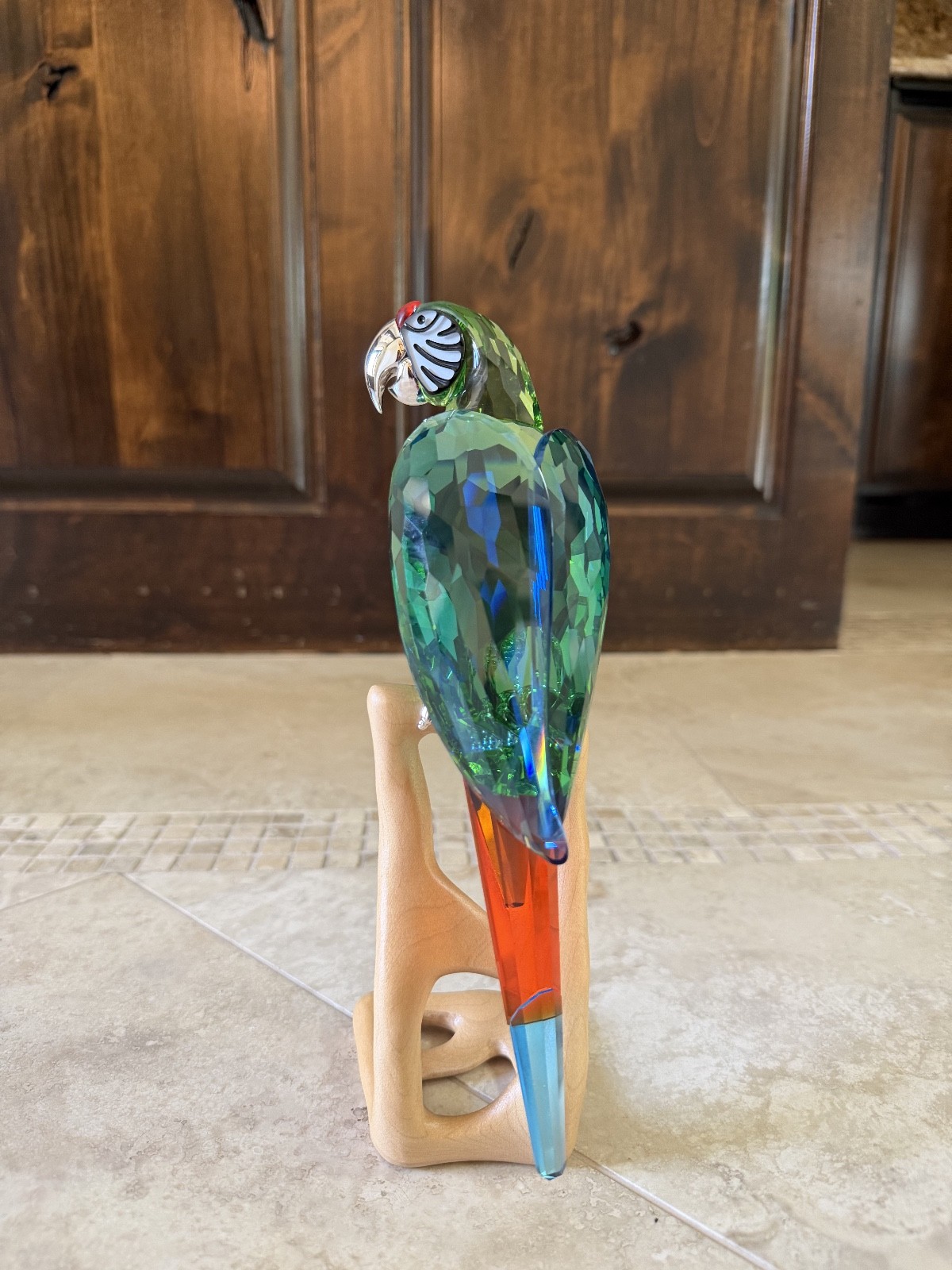 Swarovski Crystal Chrome Green Macaw Parrot Figurine
