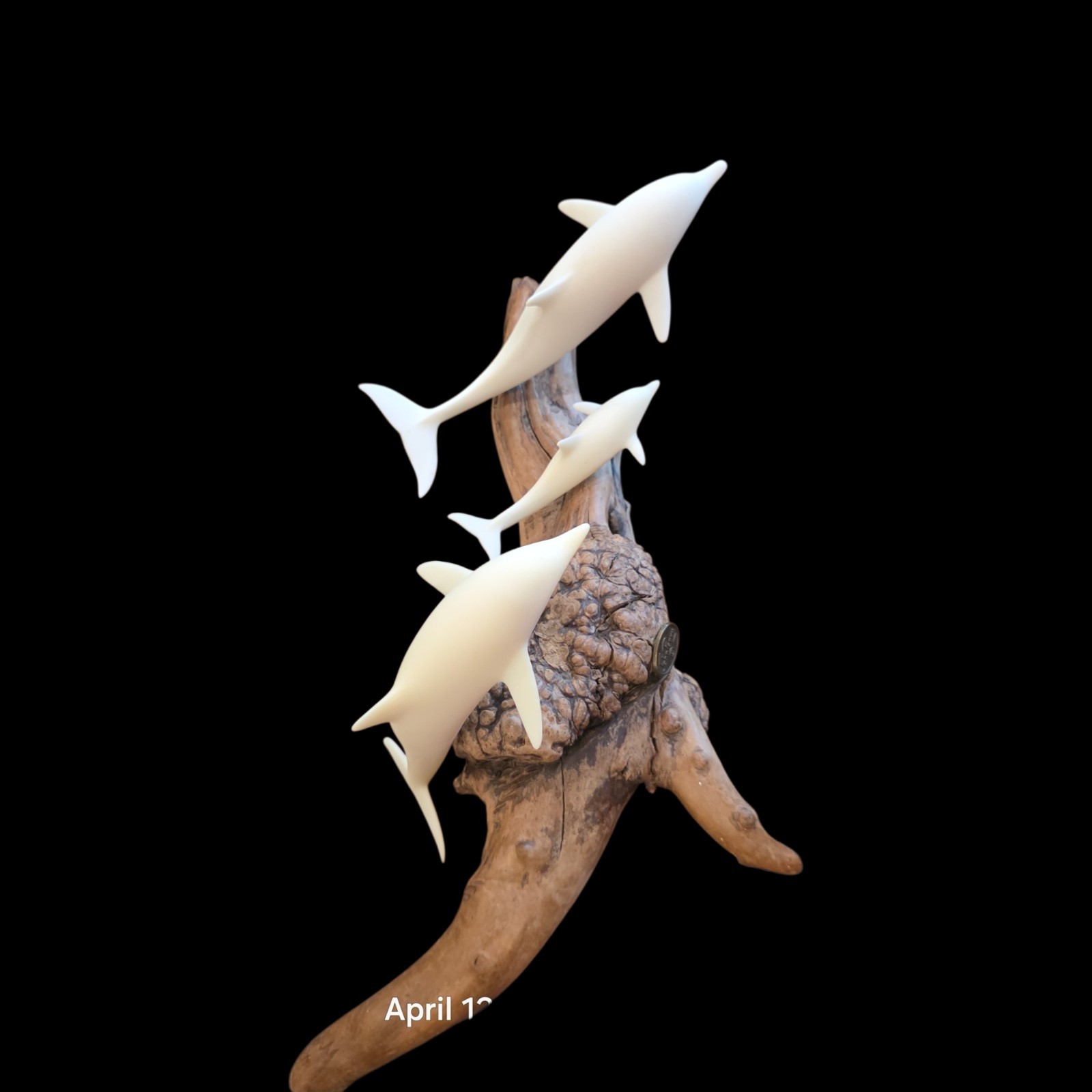 John Perry Dolphin Sculpture Driftwood Lucite Resin Dolphins Signed 16″ Coastal
