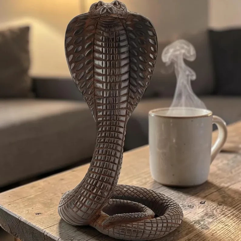 Egyptian Cobra Replica Statue – Carved Black Basalt Stone, Museum Style