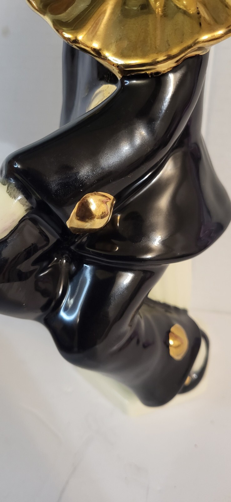 Vintage Art Deco Black Gold French Pantomime/Clown Mime 10″