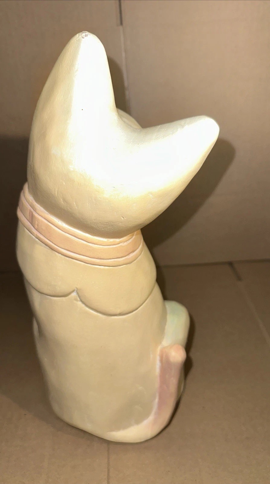 Vintage Sitting Cat Solid Wood 13.5″ Tall Pastel Colors Hand Carved In Thailand