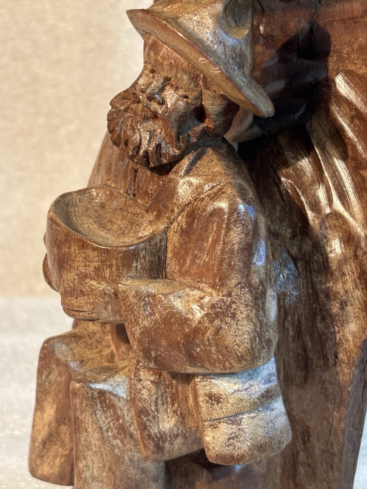 Quebec Canadian Wood Carving Of Old Man Hobo Traveler Artisan Hand-Carved