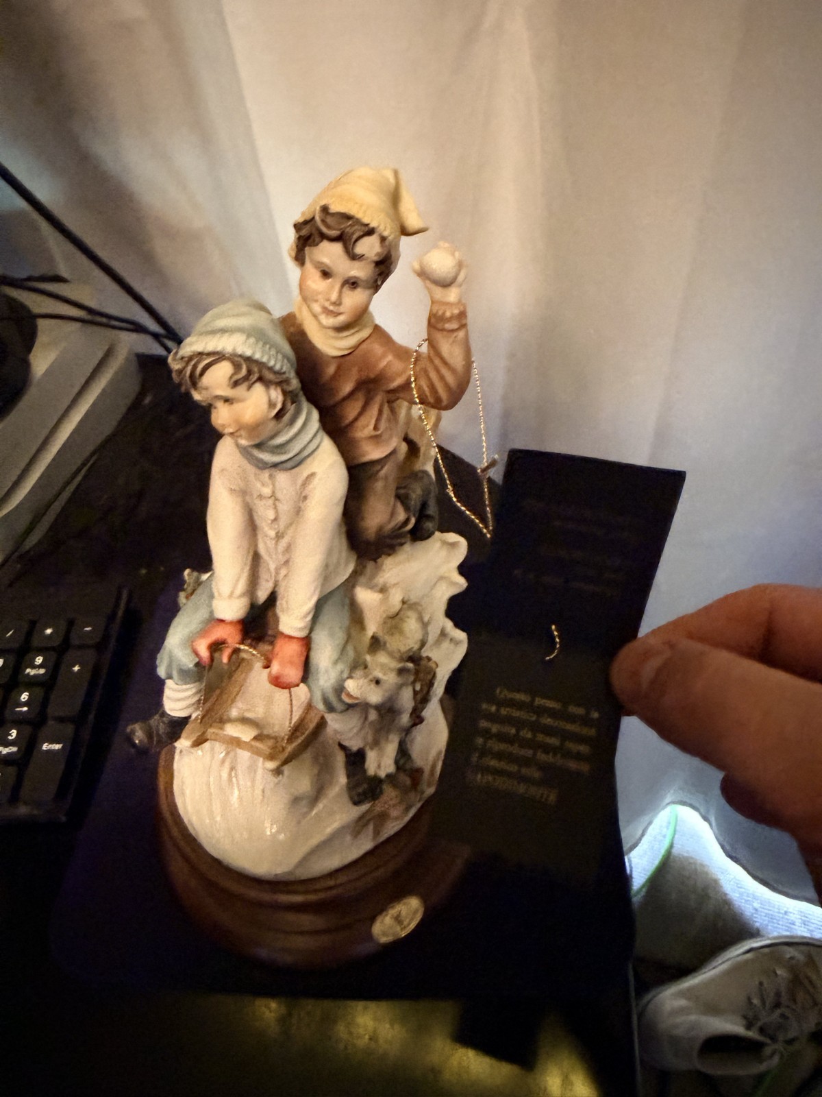 G. Armani Capodimonte Italy Figurine Boys Sledding Sleigh