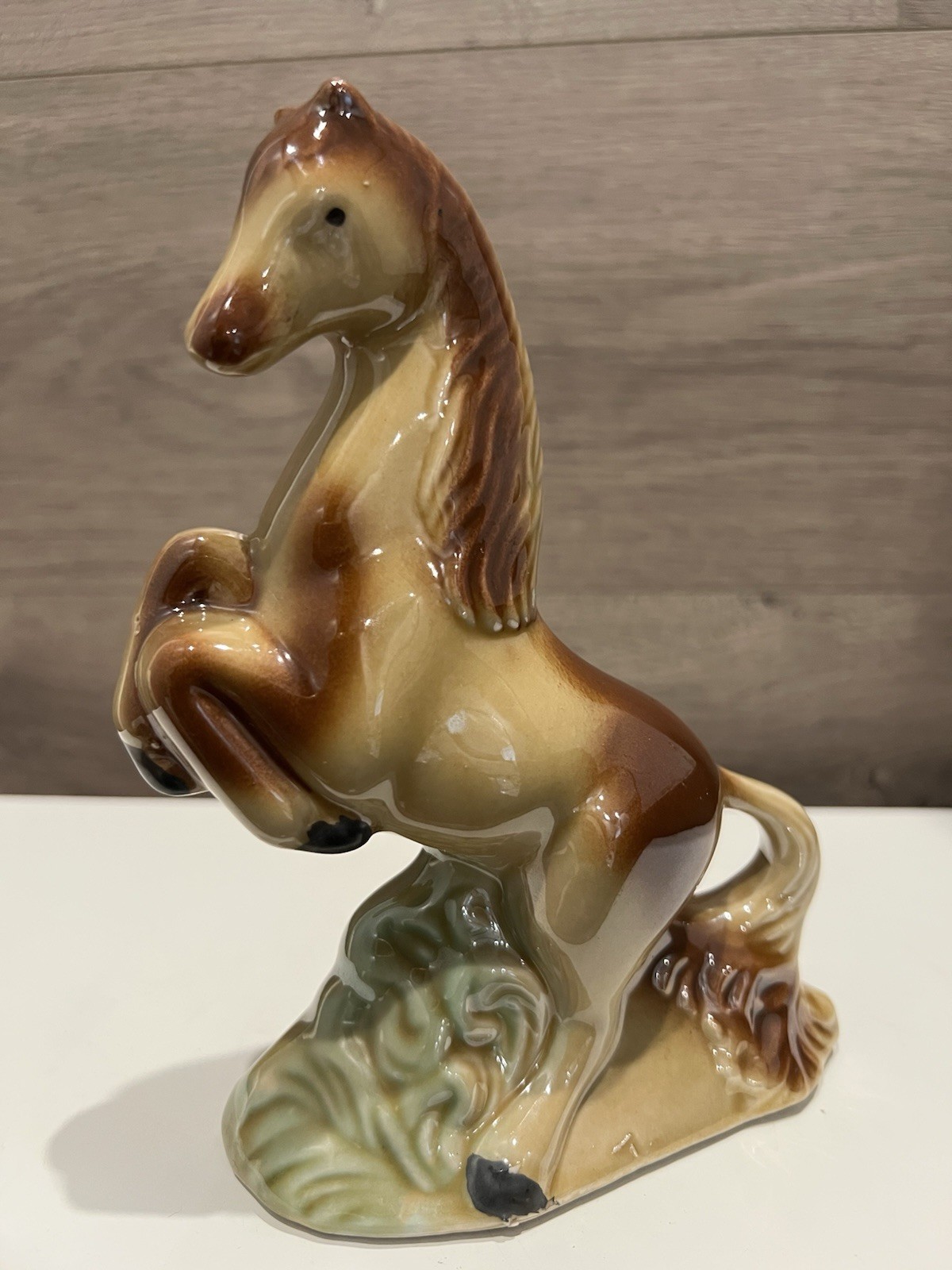Vintage 1970s Lusterware 4053 Ceramic Horses Brown & Tan Made in Brazil 7” Tall